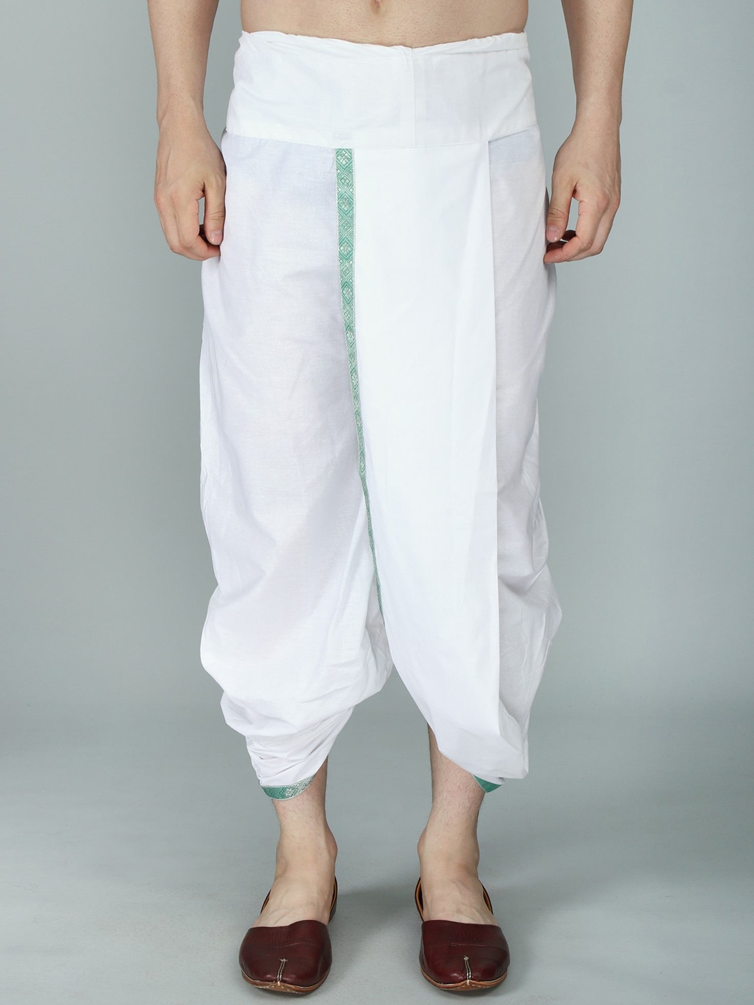 

Exotic India by BLISS Woven Zari Patti Ready to Wear White Dhoti from ISKCON Vrindavan