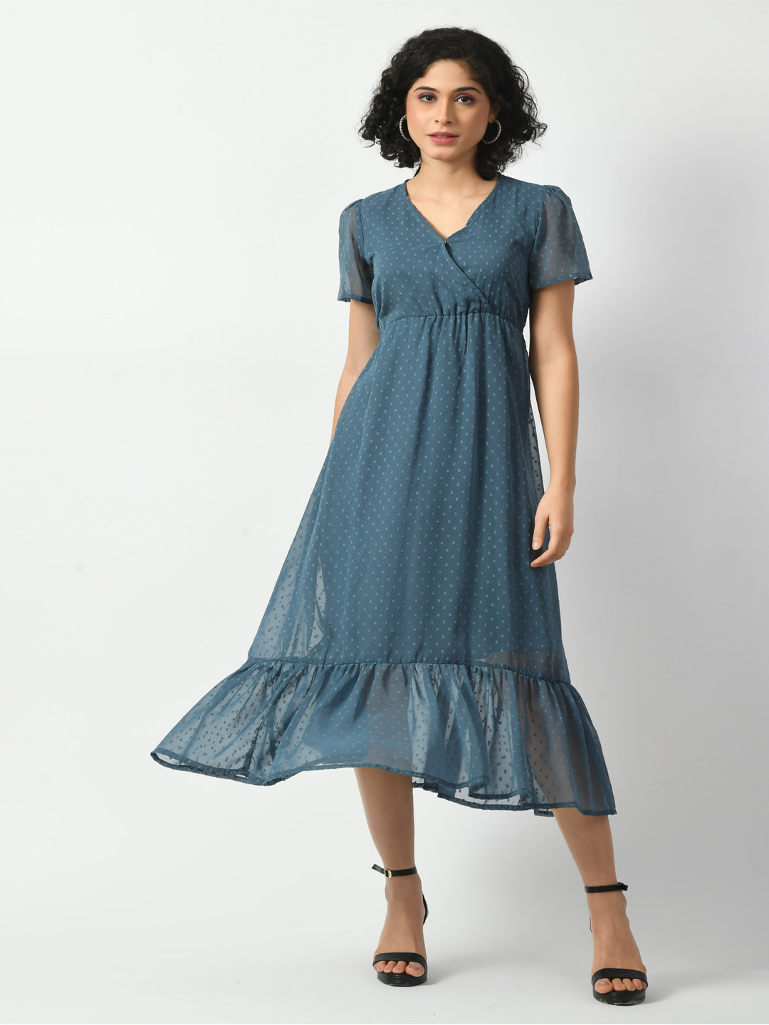 

DECKEDUP Georgette Wrap Midi Dress, Blue