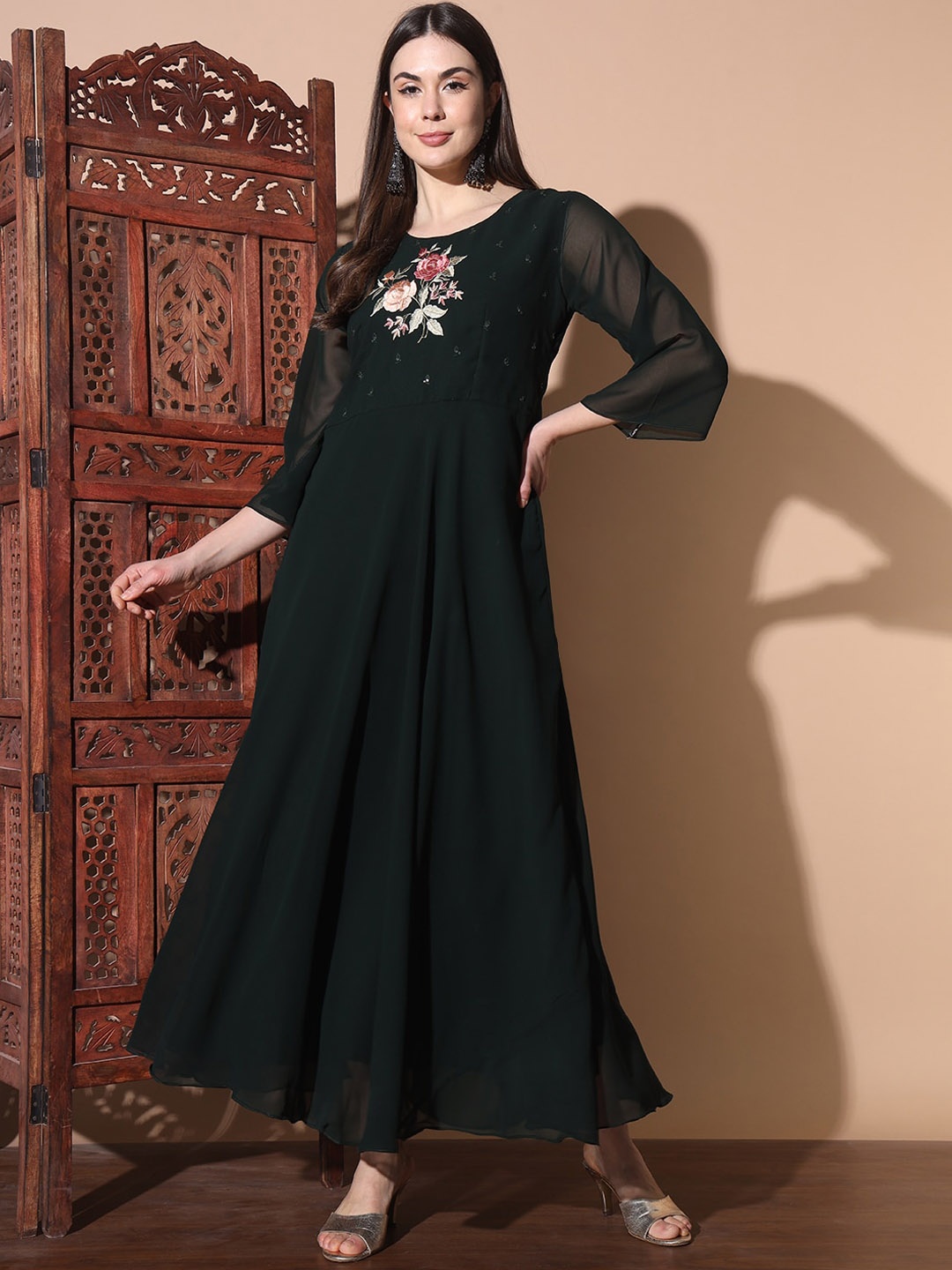 

BAESD Embroidered Angrakha Silk Georgette Kurta With Pyjama & Dupatta, Black