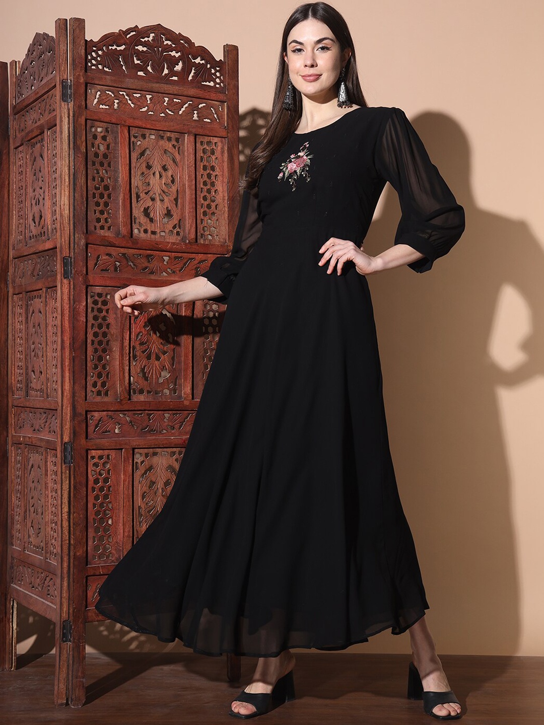 

BAESD Embroidered Maxi Ethnic Dress, Black