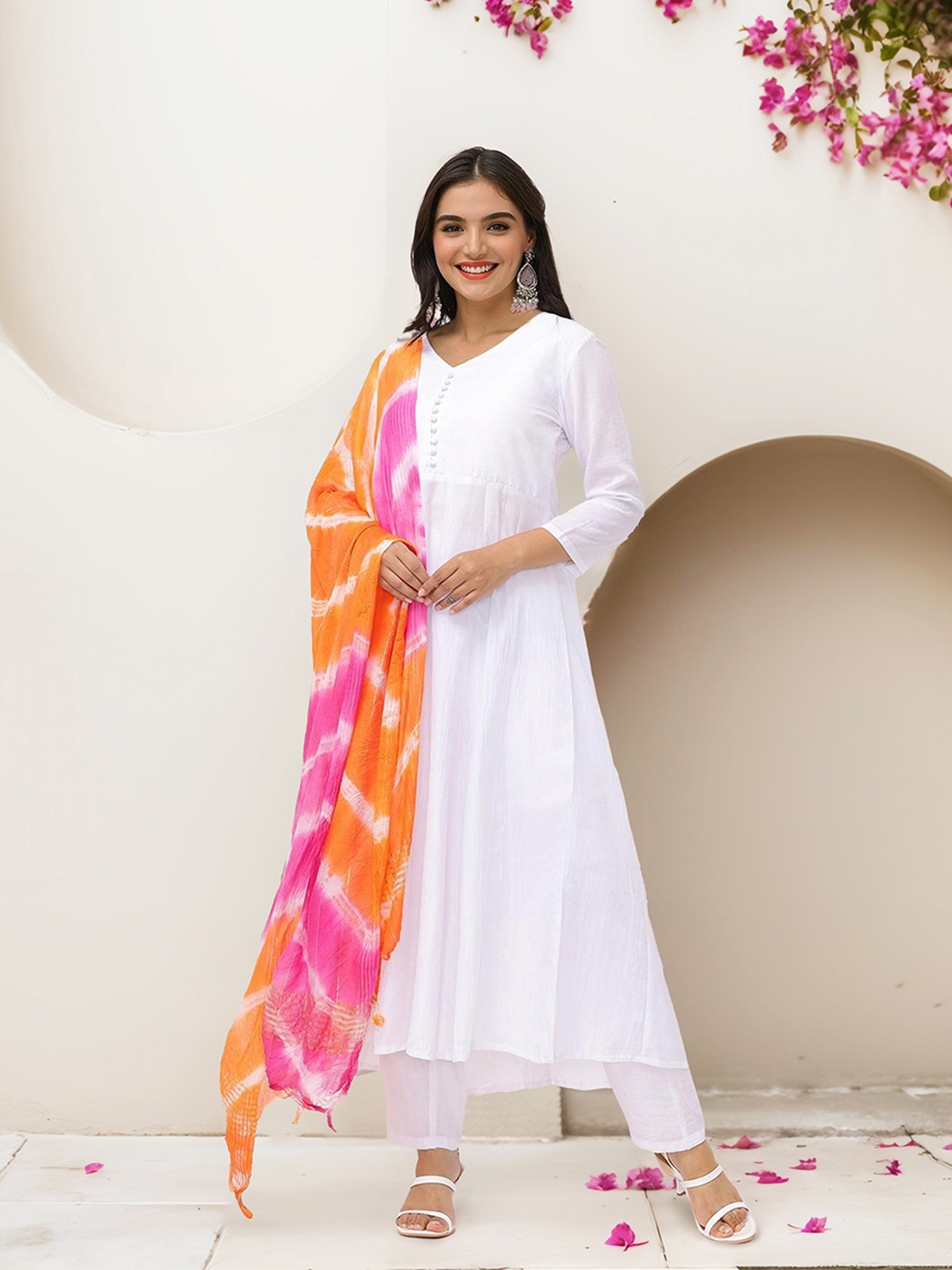 

Ishin Angrakha Kurta with Trousers & With Dupatta, White