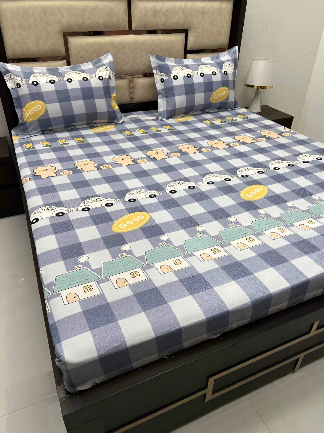 

Pure Decor Grey & White Cartoon Characters 250 TC Queen Bedsheet with 2 Pillow Covers