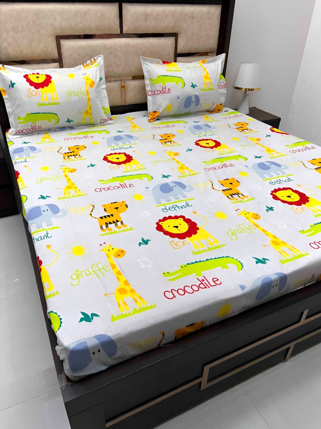 

Pure Decor Yellow & Red Cartoon Characters 250 TC Queen Bedsheet with 2 Pillow Covers, Grey