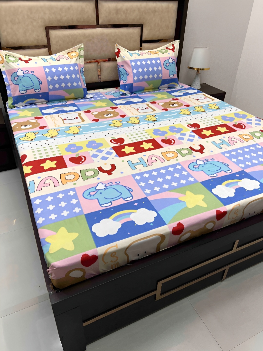 

Pure Decor Kids Queen Size Double Bed Bedsheet With 2 Pillow Covers 2.28m X 2.54m, Blue
