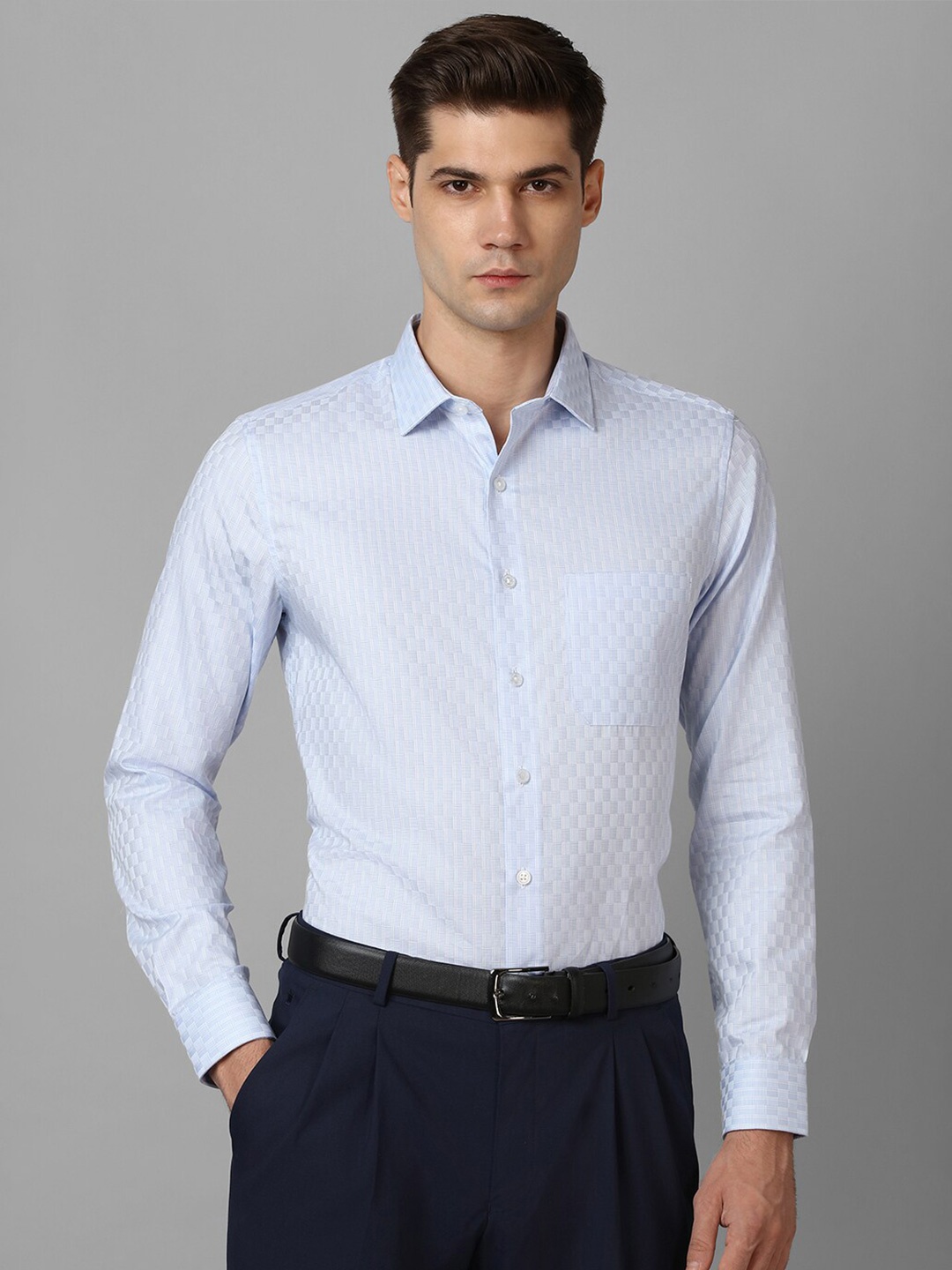 

Louis Philippe Slim Fit Textured Pure Cotton Formal Shirt, Blue