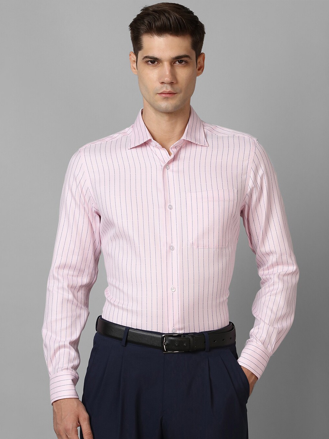 

Louis Philippe Vertical Striped Pure Cotton Formal Shirt, Pink