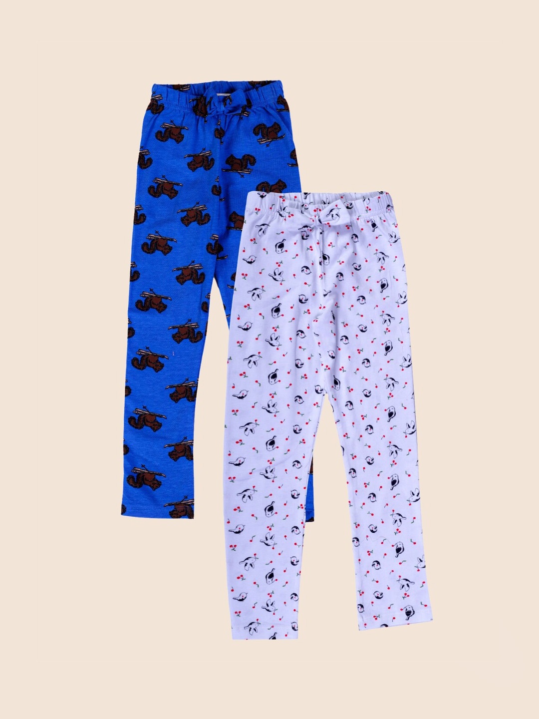 

JUNITOS Girls Pack Of 2 Printed Pure Cotton Ankle Length Leggings, White