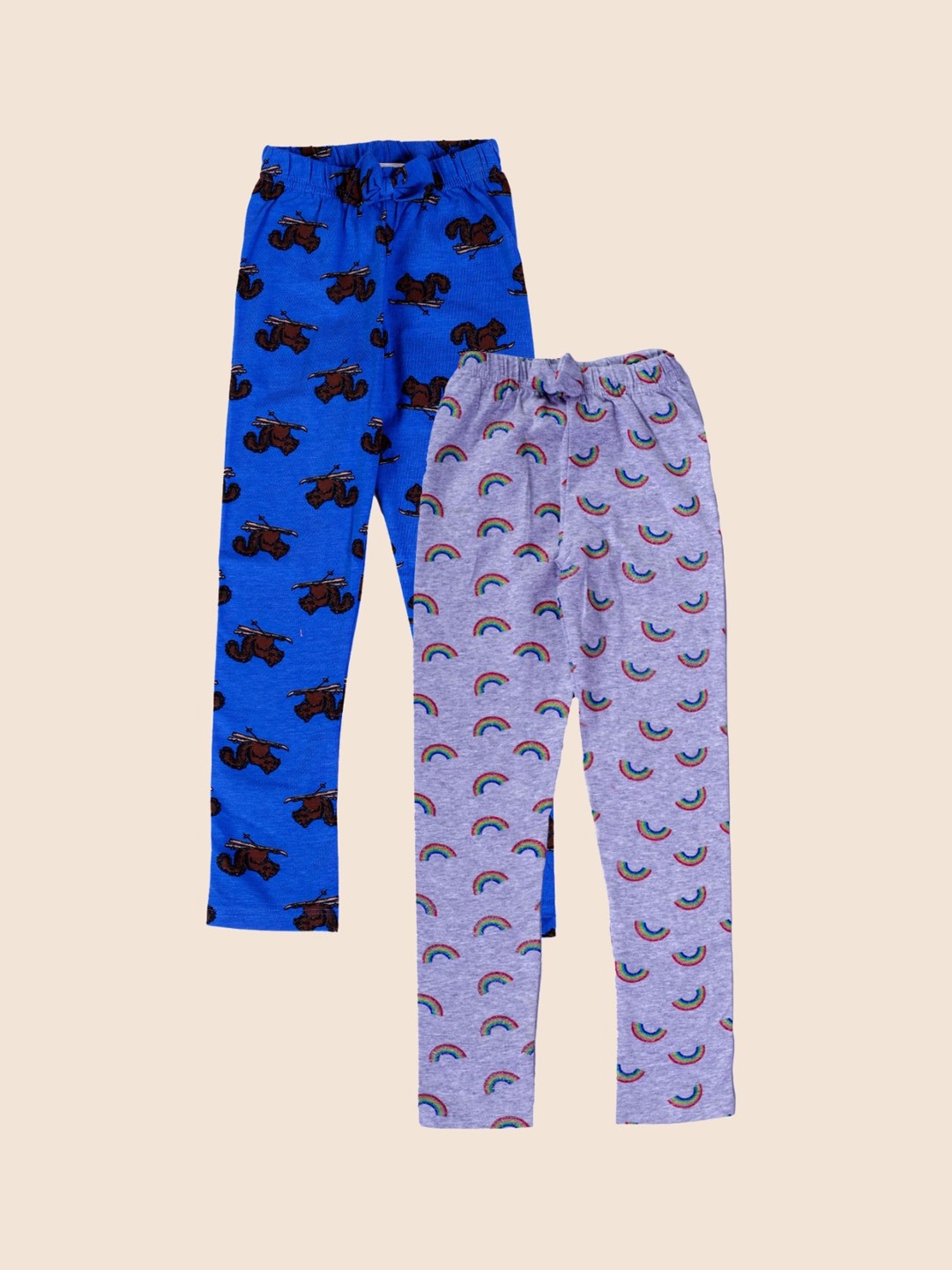 

JUNITOS Girls Pack Of 2 Printed Ankle-Length Pure Cotton Leggings, Blue