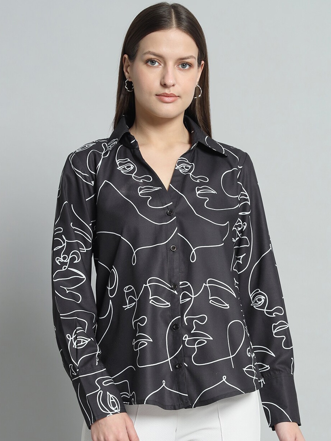 

Chemistry Classic Graphic Printed Spread Collar Long Sleeves Regular Fit Casual Shirt, Black