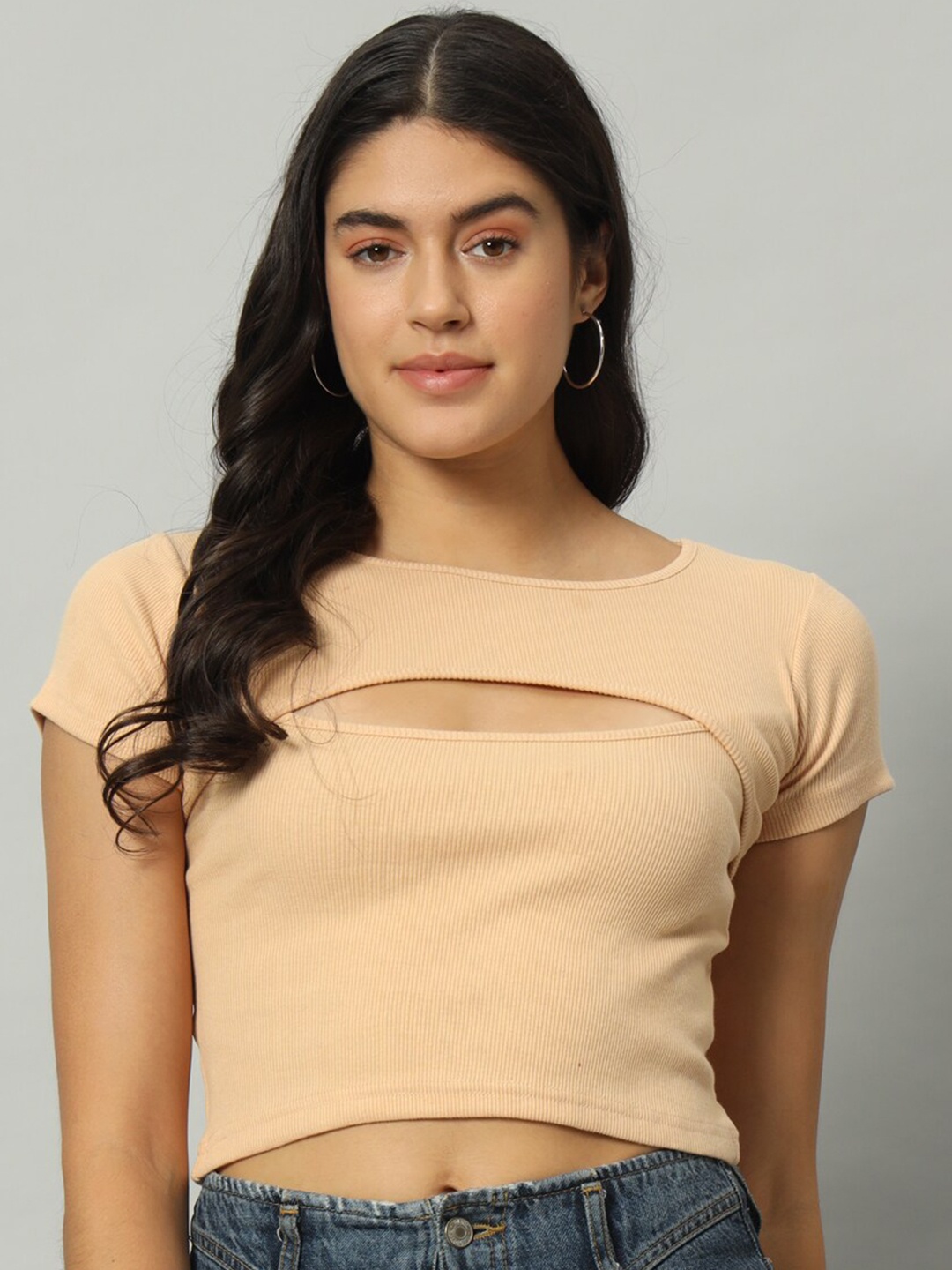 

Chemistry Ribbed Cut-Out Detail Fitted Crop Top, Cream