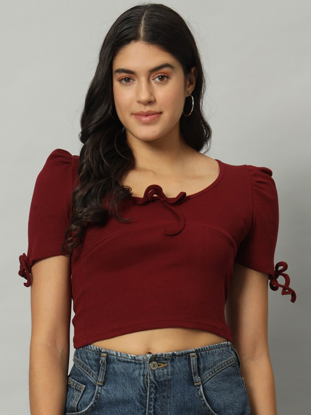 

Chemistry Short Sleeves Crop Top, Burgundy