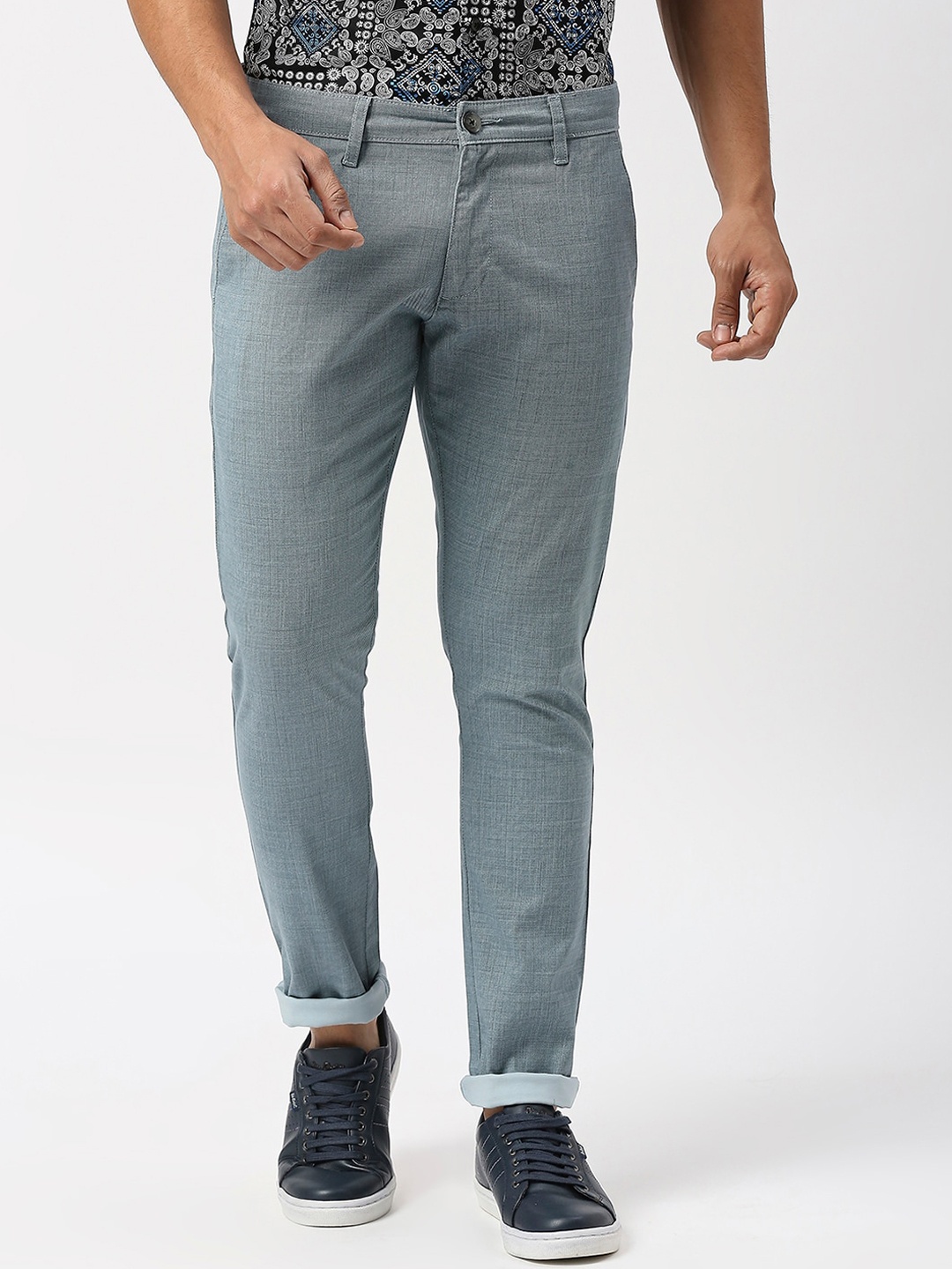 

Monterrey SF Men Relaxed Slim Fit Mid-Rise Easy Wash Cotton Trousers, Blue