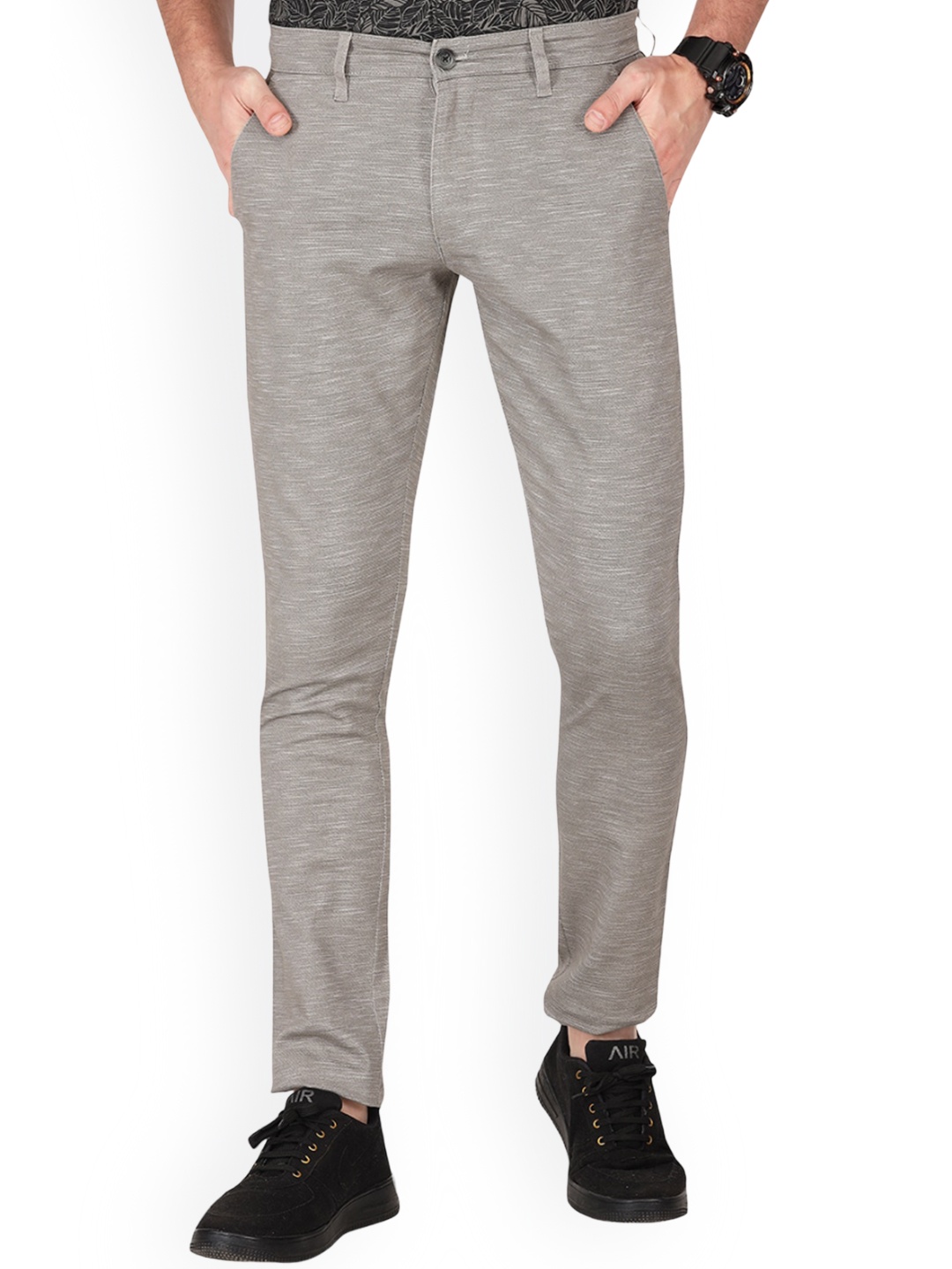

Monterrey SF Men Relaxed Slim Fit Easy Wash Cotton Trousers, Grey