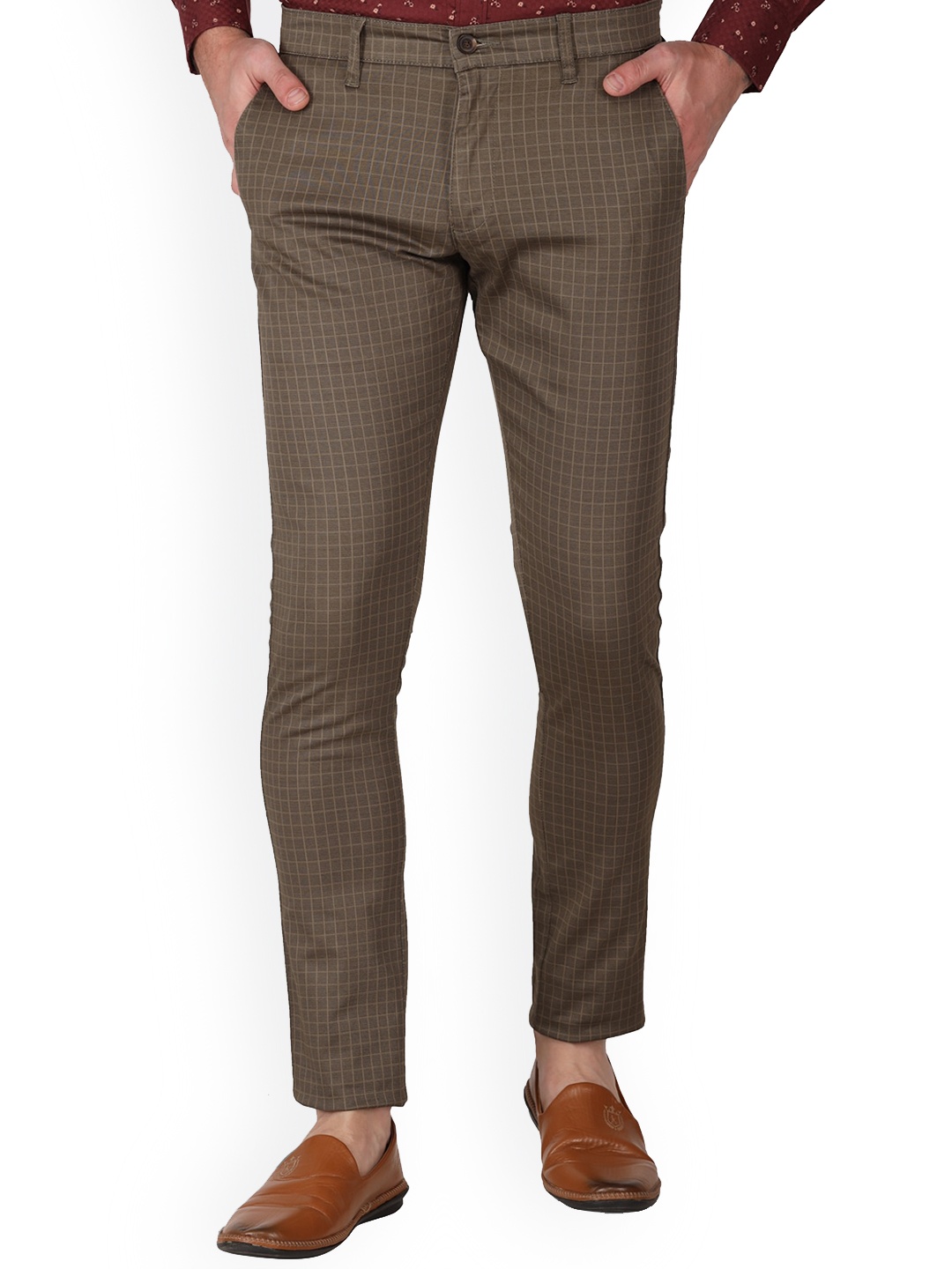 

Monterrey SF Men Checked Relaxed Slim Fit Easy Wash Cotton Chinos, Brown