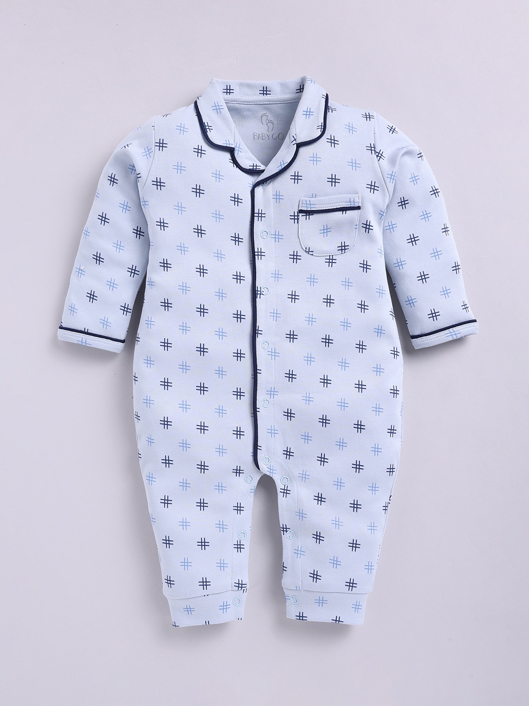 

BABY GO Infant Boys Printed Pure Cotton Rompers, Blue