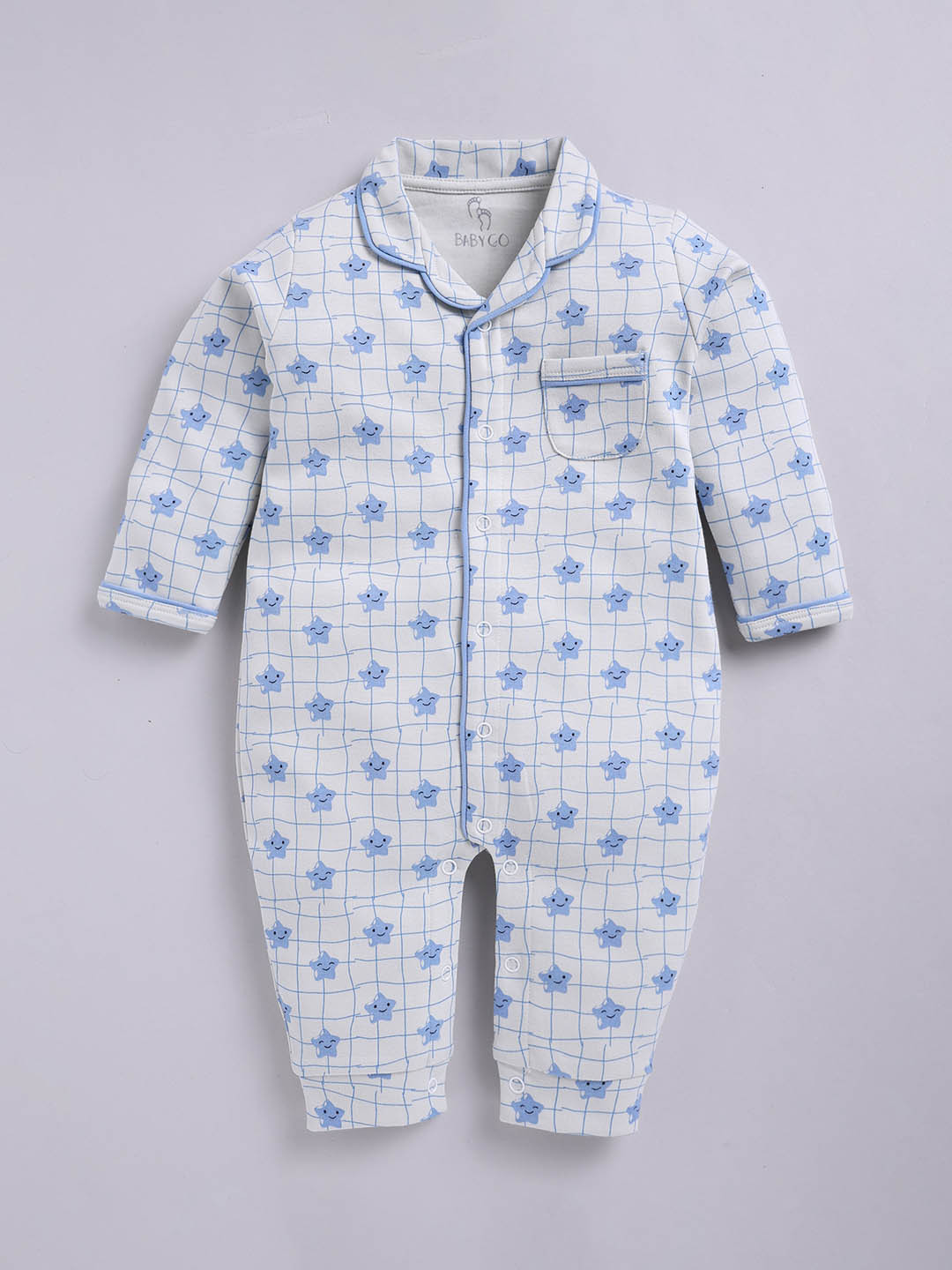

BABY GO Infant Boys Printed Pure Cotton Rompers, Blue