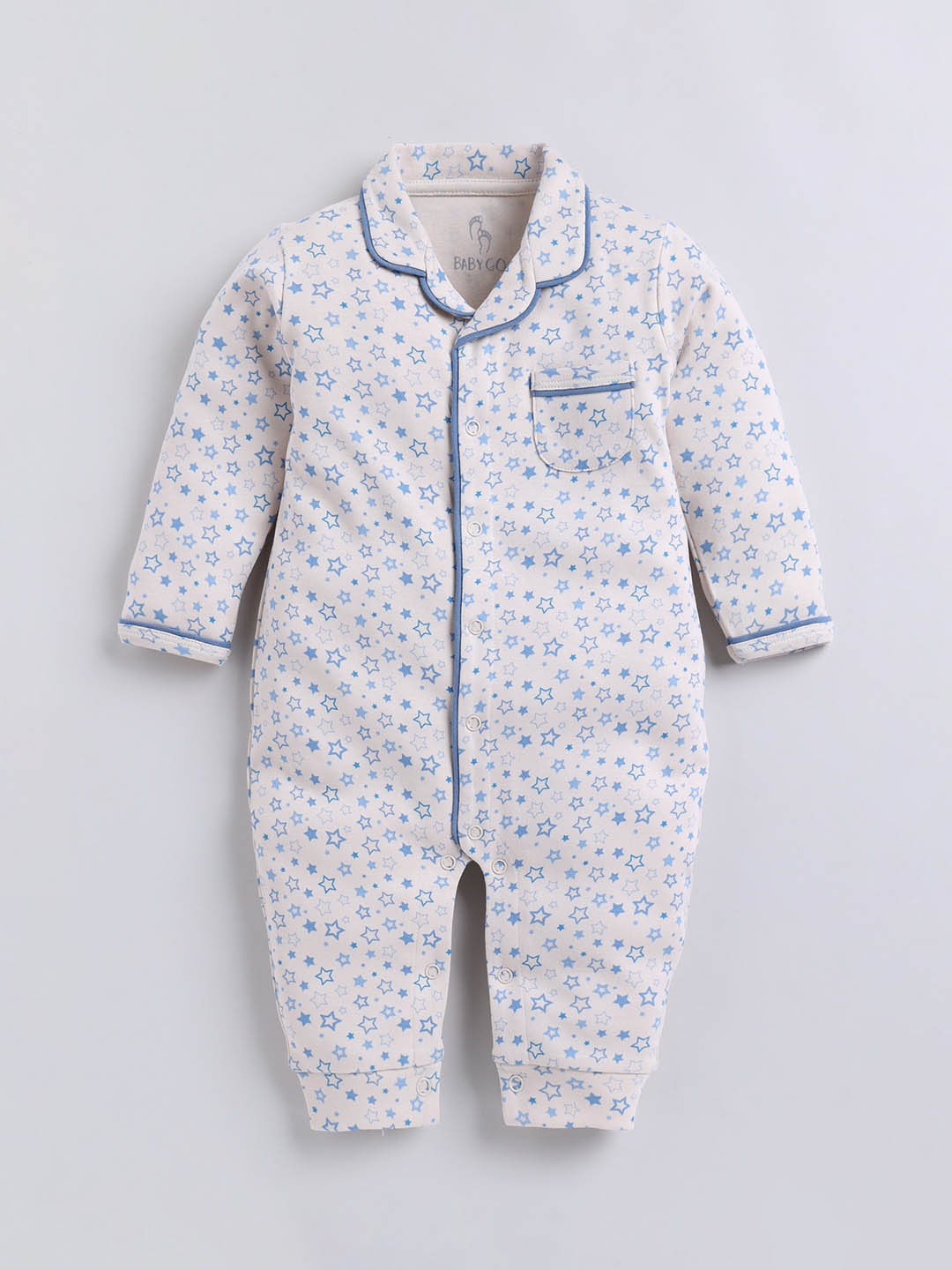 

BABY GO Infant Boys Printed Lapel Collar Pure Cotton Romper, Beige