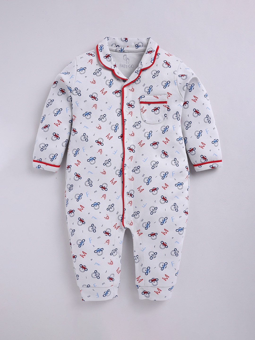 

BABY GO Infant Boys Printed Pure Cotton Rompers, White