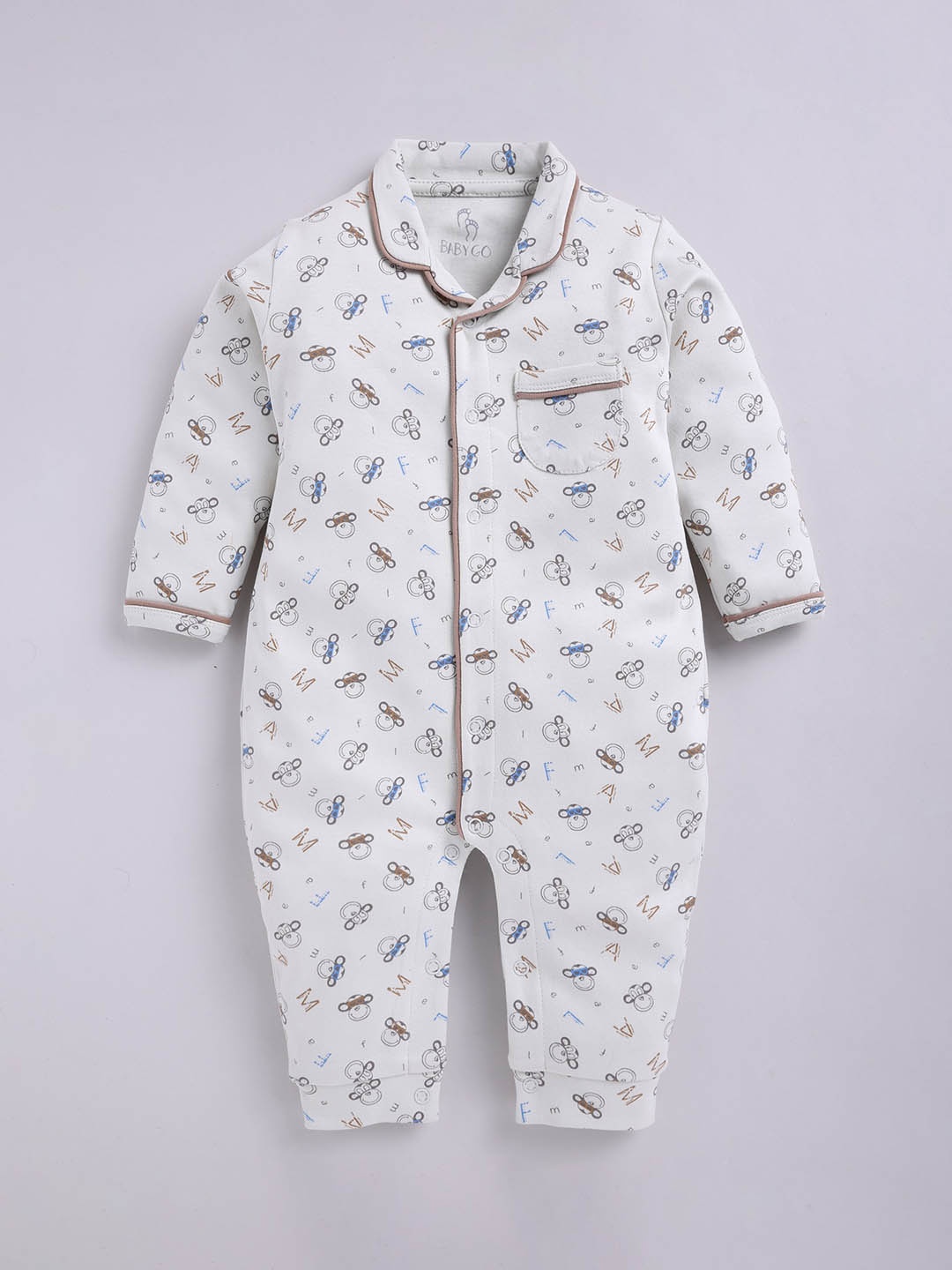 

BABY GO Infant Boys Printed Cotton Rompers, Beige