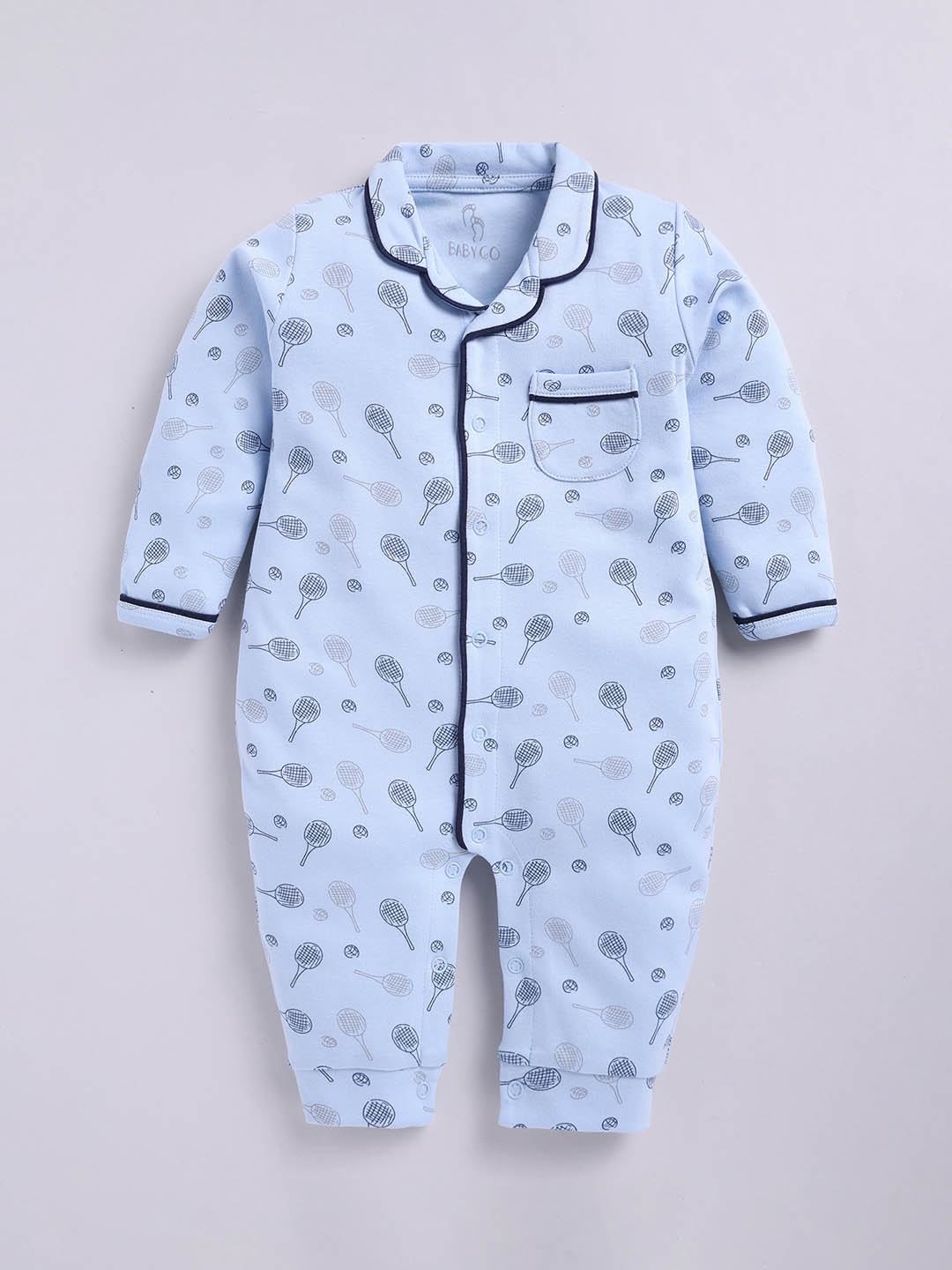 

BABY GO Infant Boys Printed Lapel Collar Pure Cotton Romper, Blue