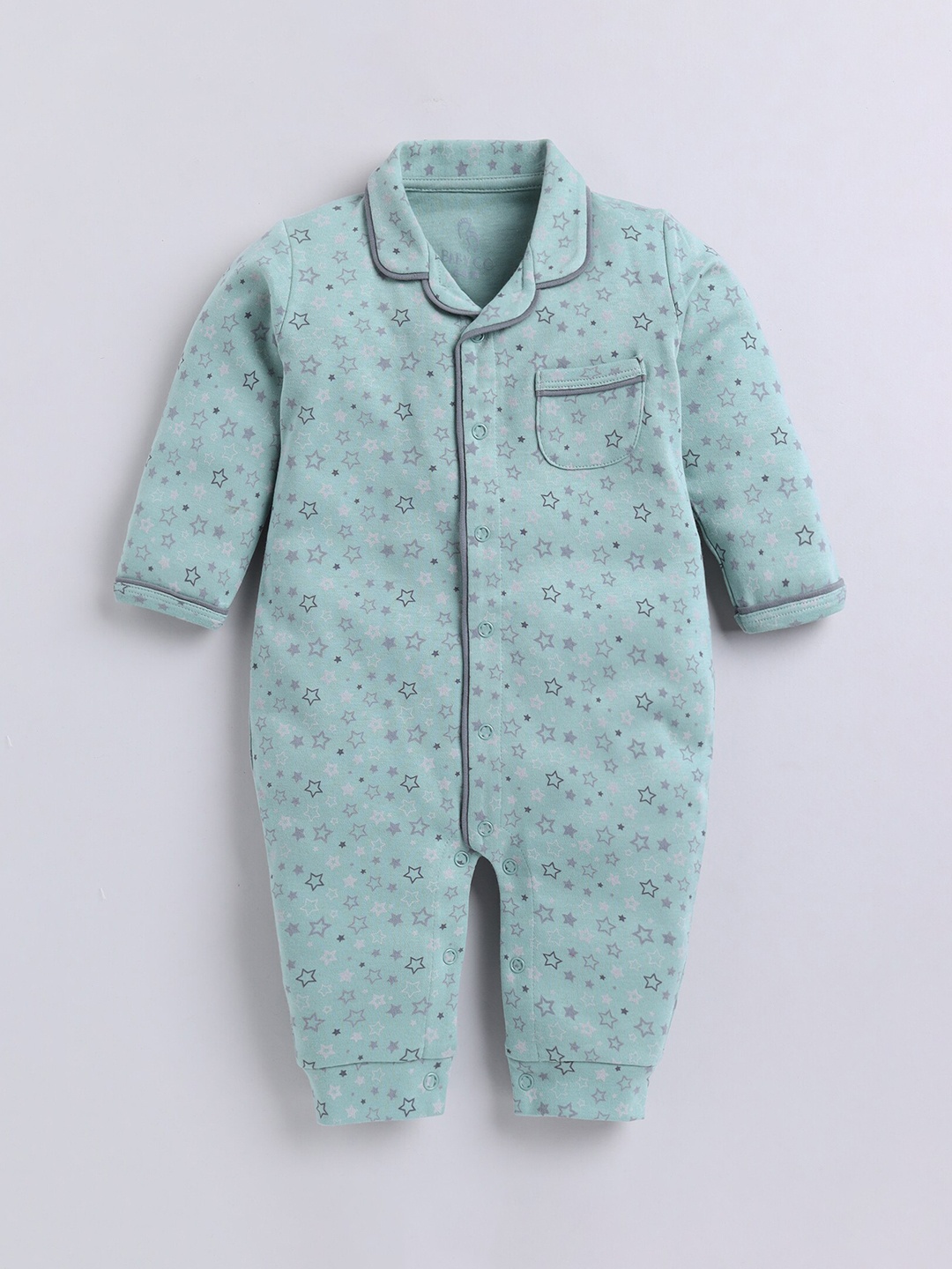 

BABY GO Infant Boys Printed Lapel Collar Pure Cotton Romper, Green