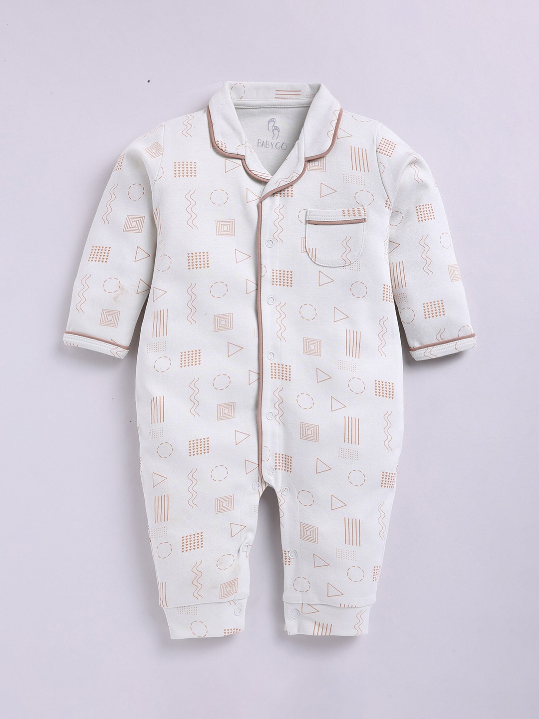 

BABY GO Infant Boys Printed Pure Cotton Rompers, Grey