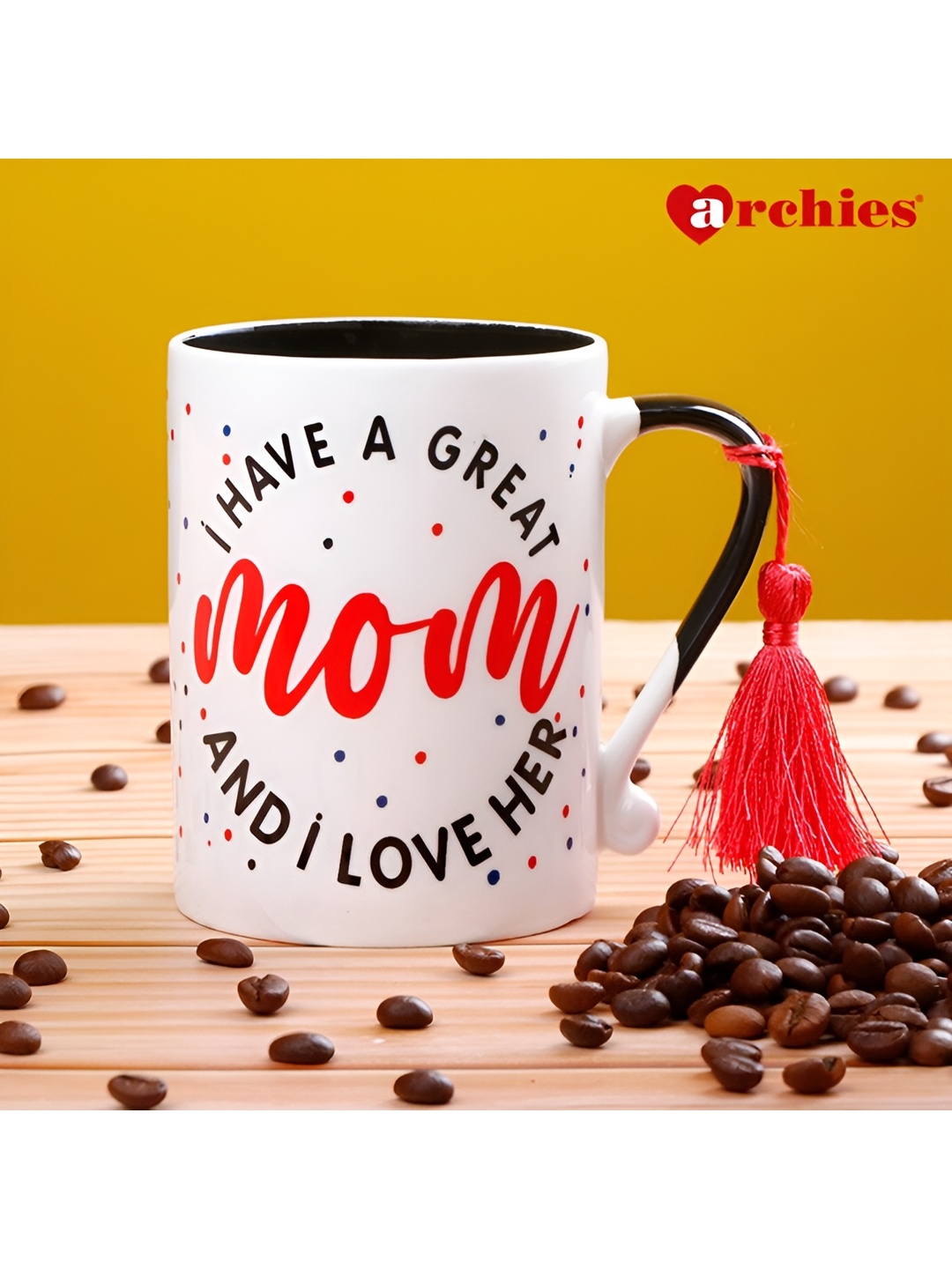 

Archies White & Red Printed Ceramic Glossy Mugs 350 ml