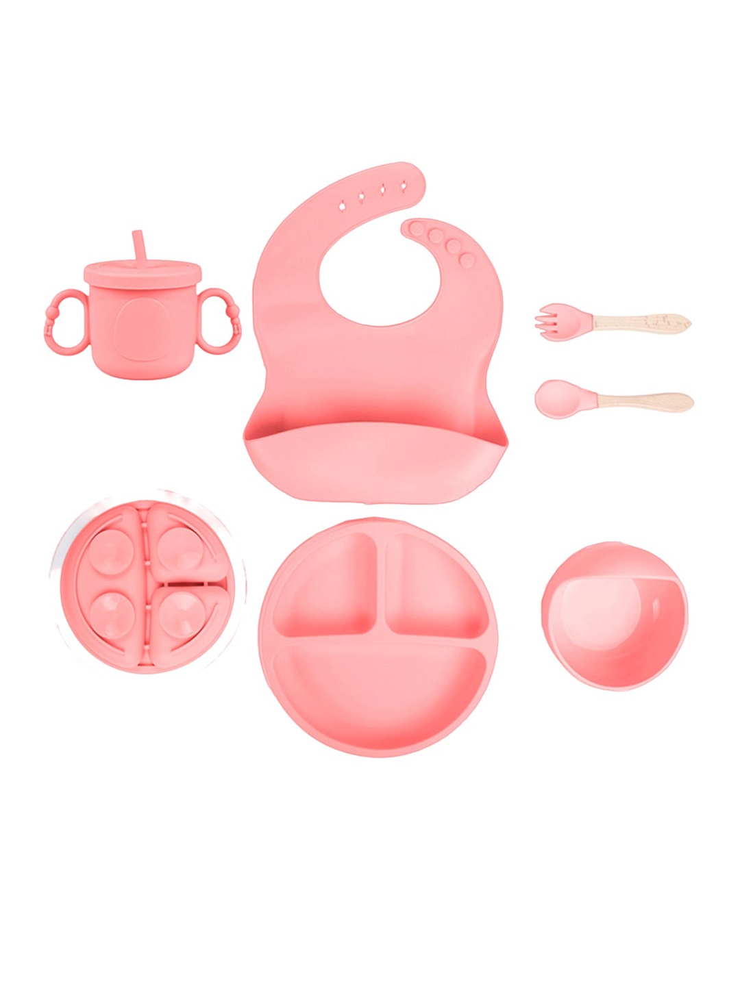 

Babymoon Pink 6Pieces Silicone Baby Feeding Dinner Set