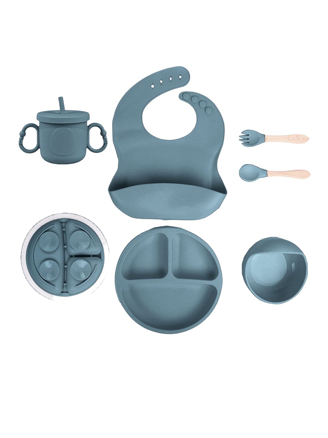 

Babymoon Navy Blue 6Pieces Silicone Baby Feeding Dinner Set