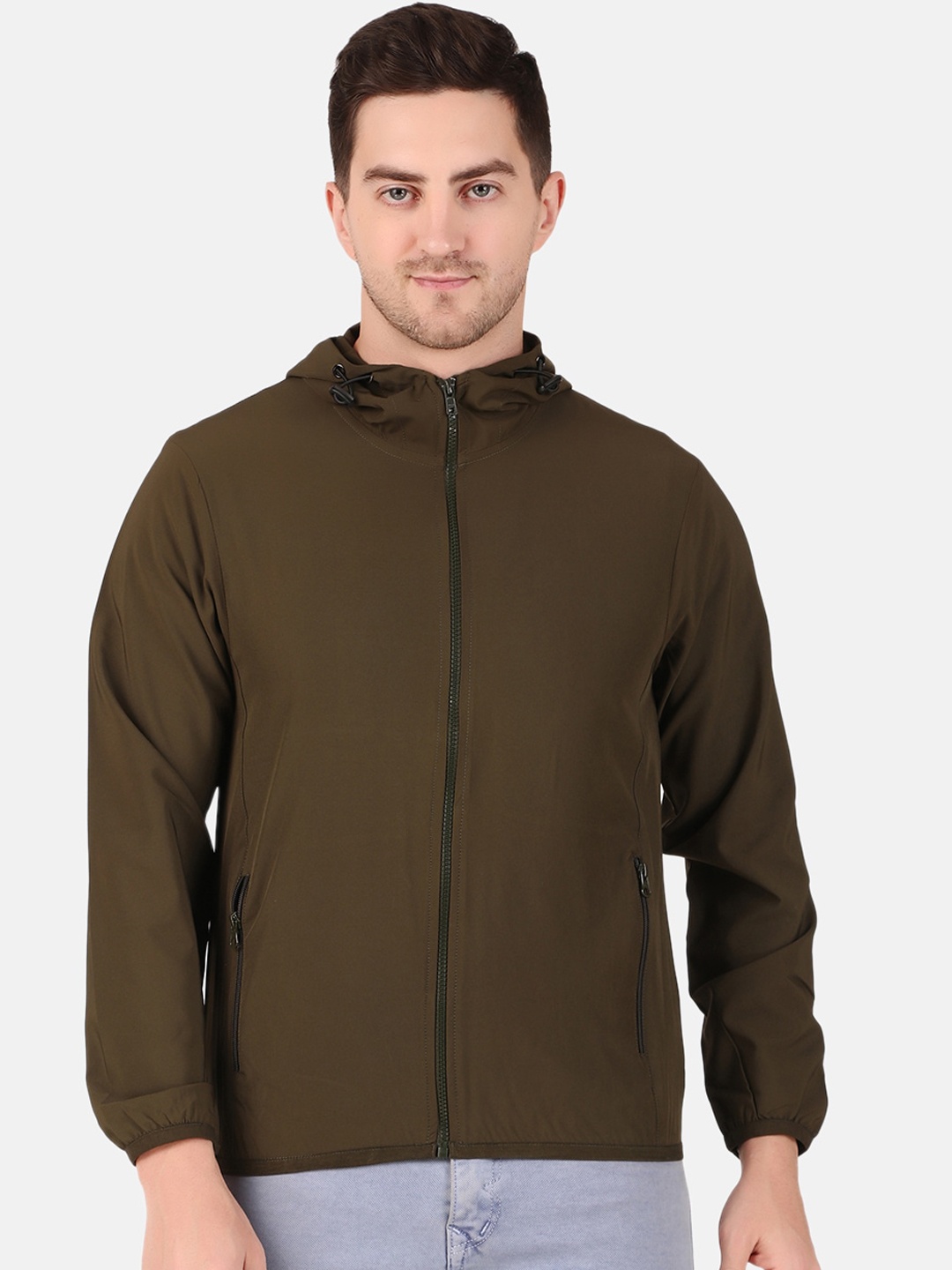 

WELL QUALITY Hooded Lightweight Windcheater Sporty Jacket, Olive