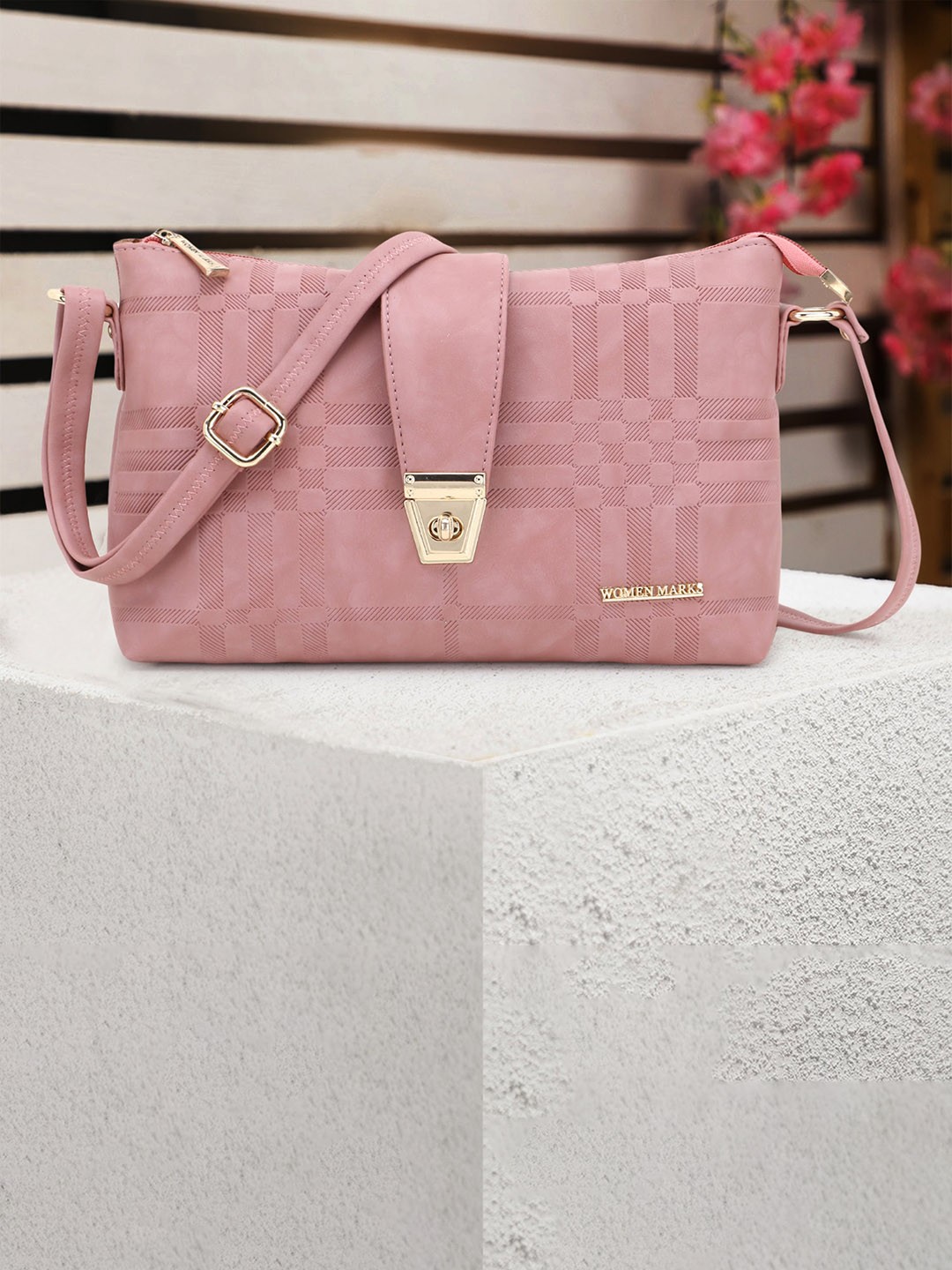 

WOMEN MARKS Textured Structured Sling Bag with Bow Detail, Pink