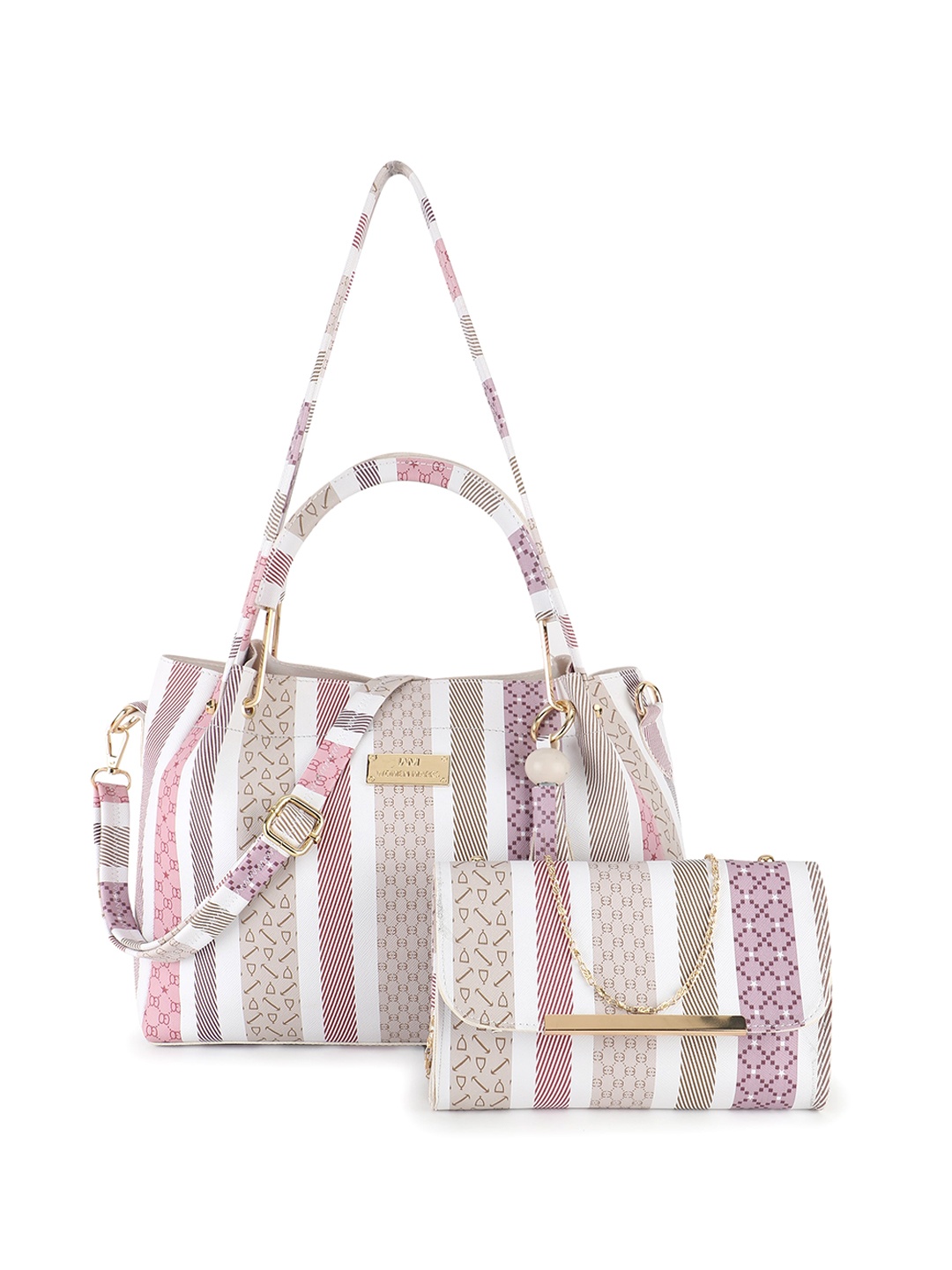 WOMEN MARKS Set of 2 Geometric Printed Handheld Bags, Pink