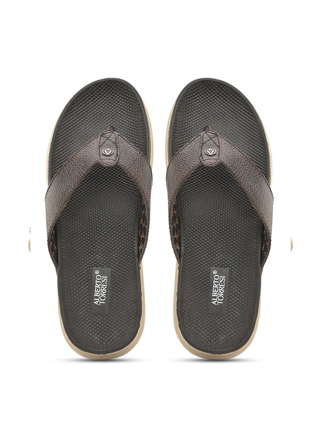 

Alberto Torresi Men Leather Thong Flip-Flops, Brown