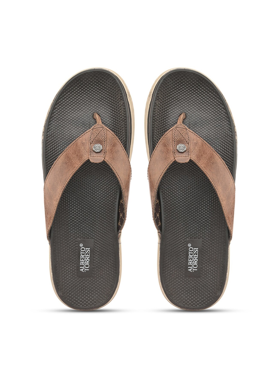 

Alberto Torresi Men Leather Thong Flip-Flops, Tan