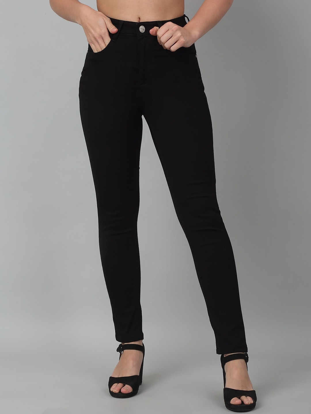 

Cantabil Women Clean Look Mid Rise Cotton Slim Fit Stretchable Jeans, Black