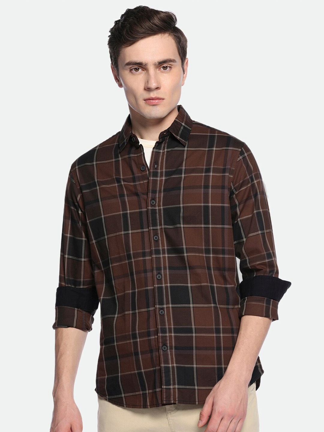 

Dennis Lingo Tartan Checked Pure Cotton Casual Shirt, Brown