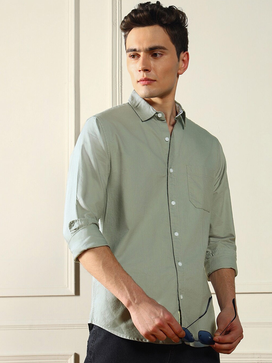

Dennis Lingo Long Sleeves Pure Cotton Casual Shirt, Green