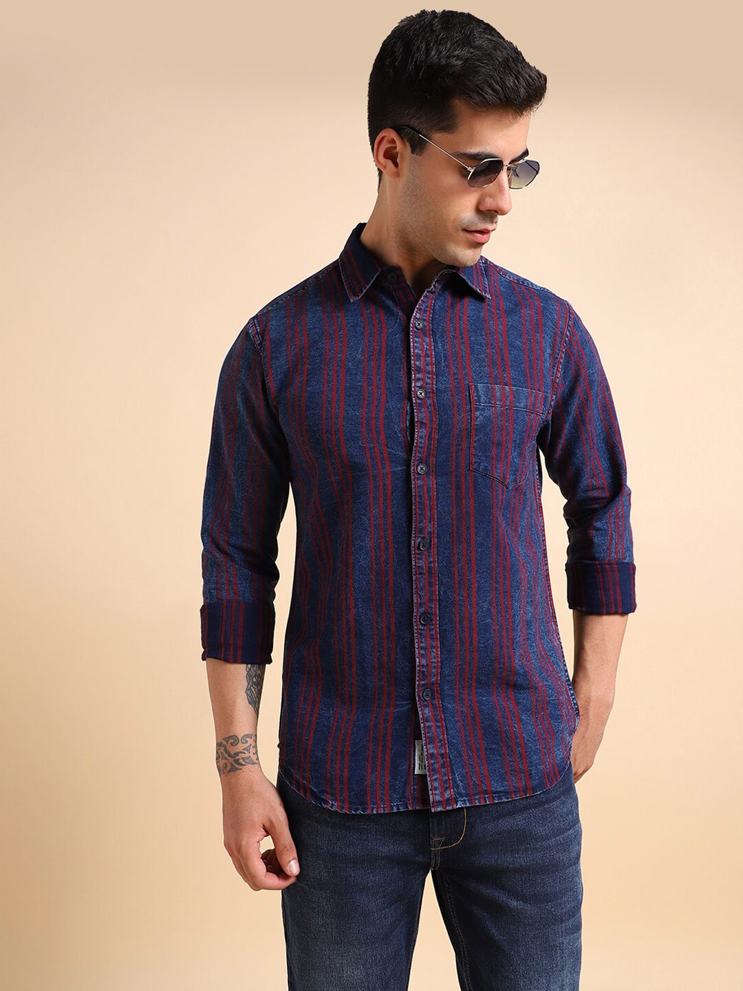 

Dennis Lingo Tartan Checked Pure Cotton Casual Shirt, Red