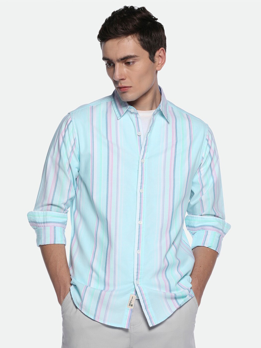 

Dennis Lingo Striped Pure Cotton Casual Shirt, Blue