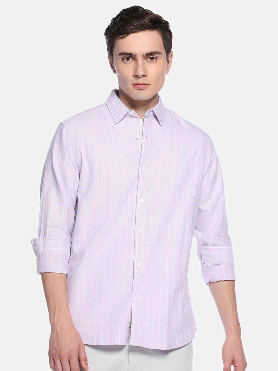 

Dennis Lingo Vertical Striped Pure Cotton Casual Shirt, Pink