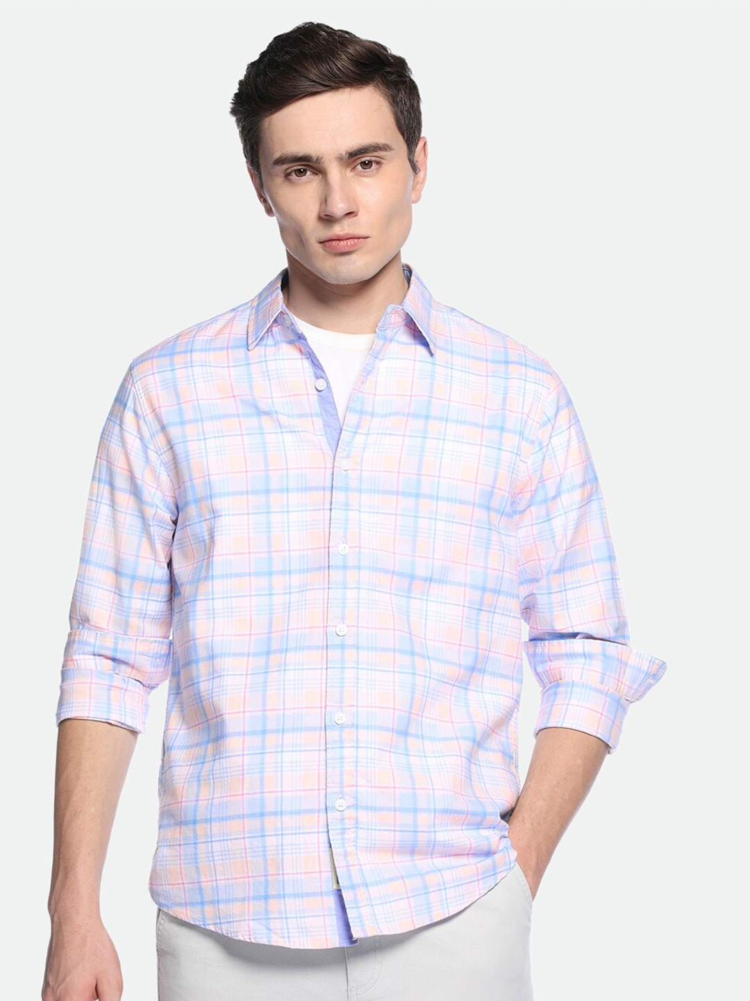 

Dennis Lingo Checked Pure Cotton Casual Shirt, Pink