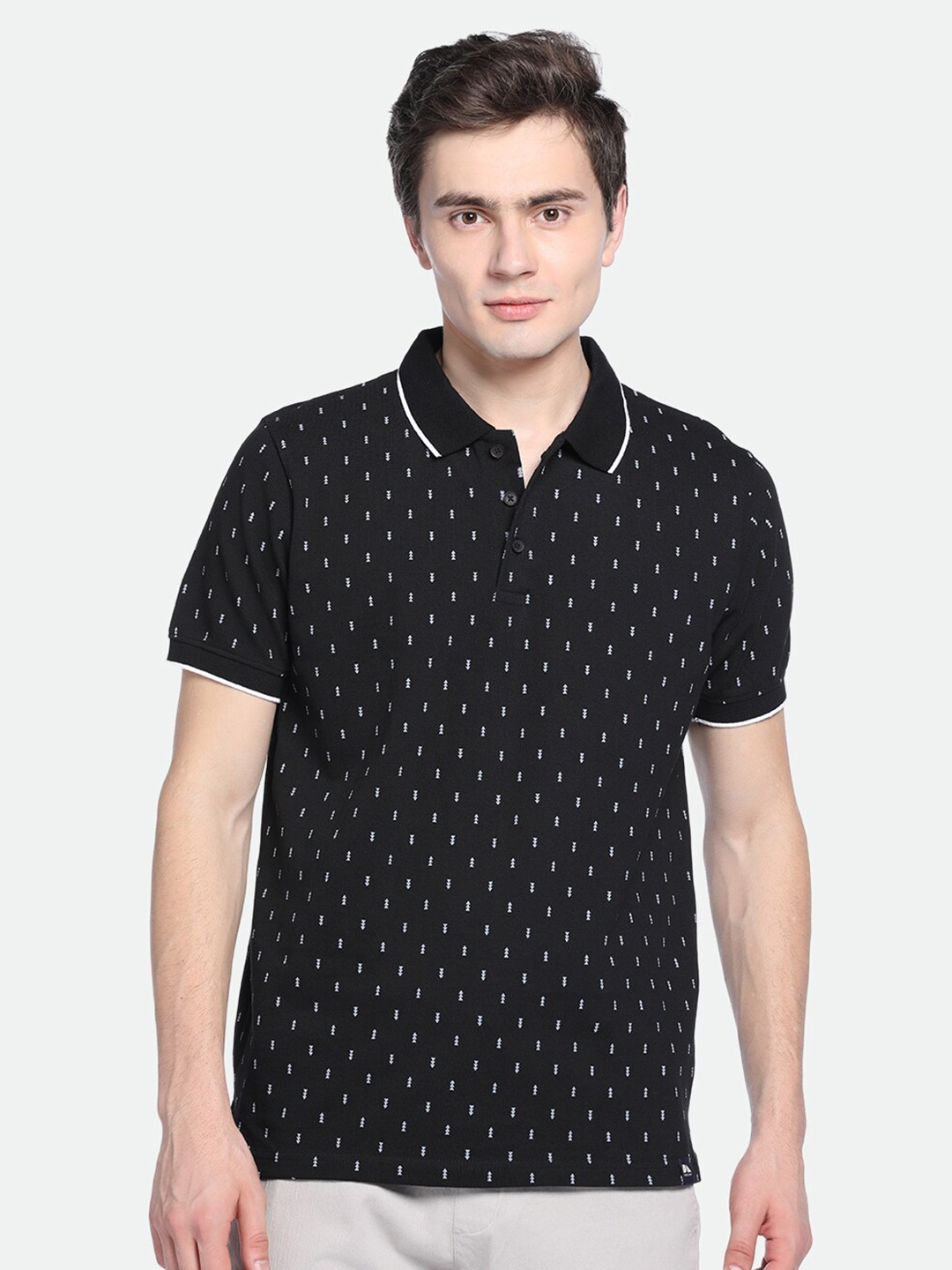 

Dennis Lingo Printed Pure Cotton Polo Collar T-shirt, Black