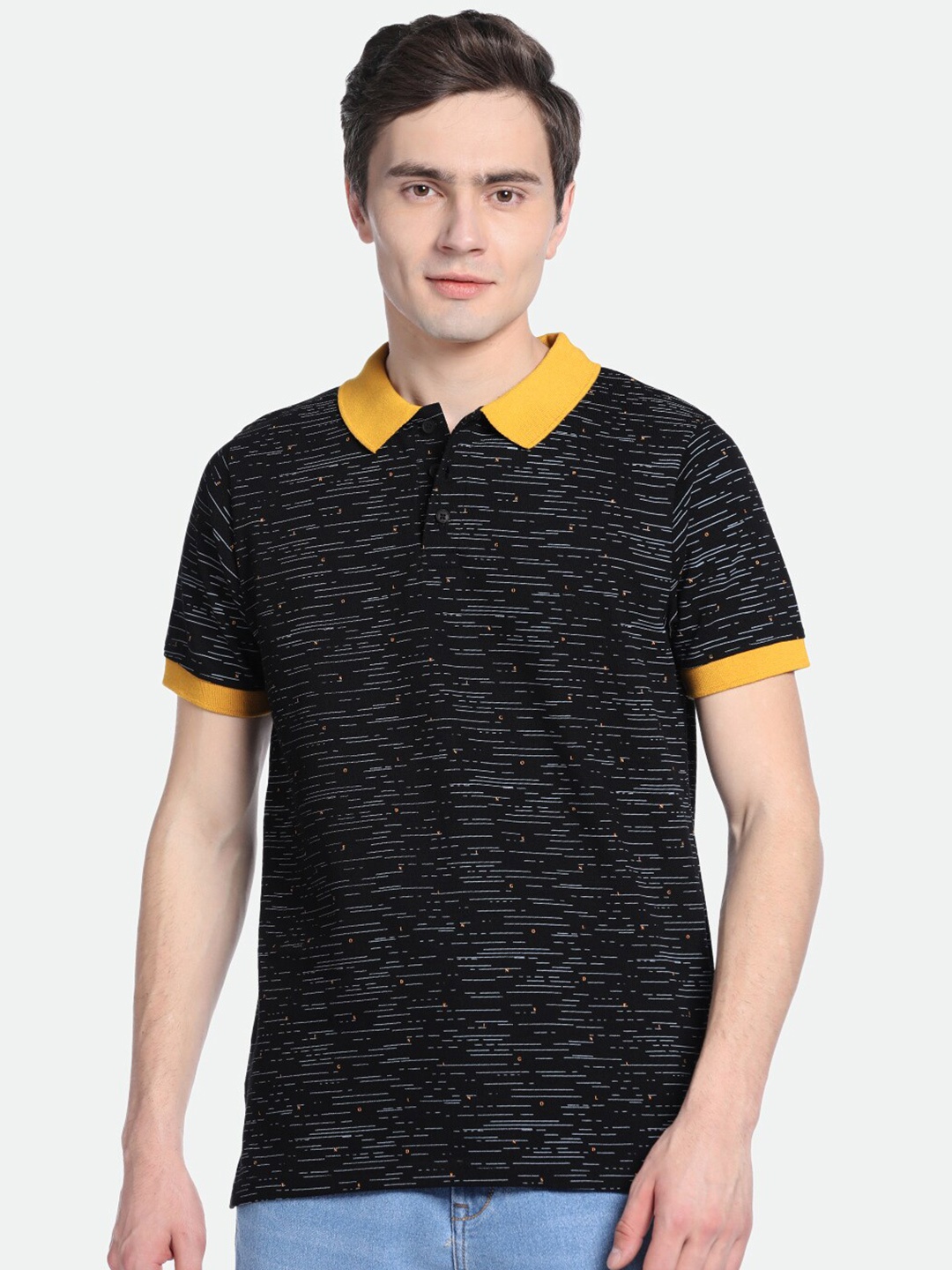 

Dennis Lingo Typography Printed Pure Cotton Polo Collar T-shirt, Black