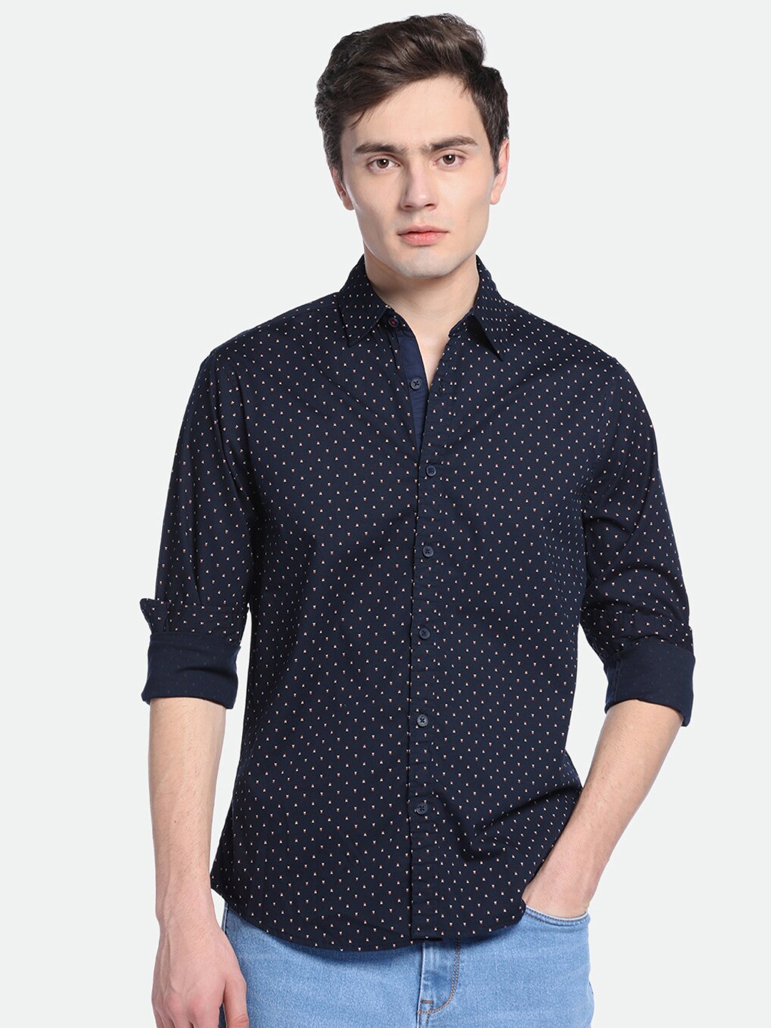 

Dennis Lingo Printed Pure Cotton Casual Shirt, Navy blue