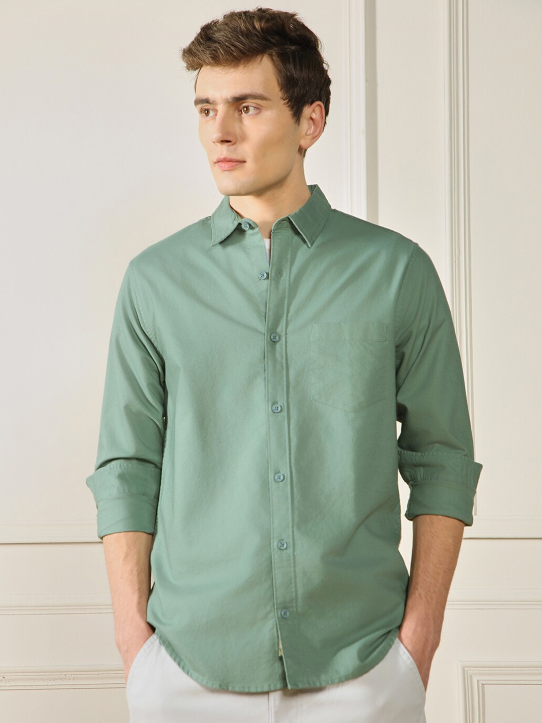 

Dennis Lingo Long Sleeves Pure Cotton Casual Shirt, Green