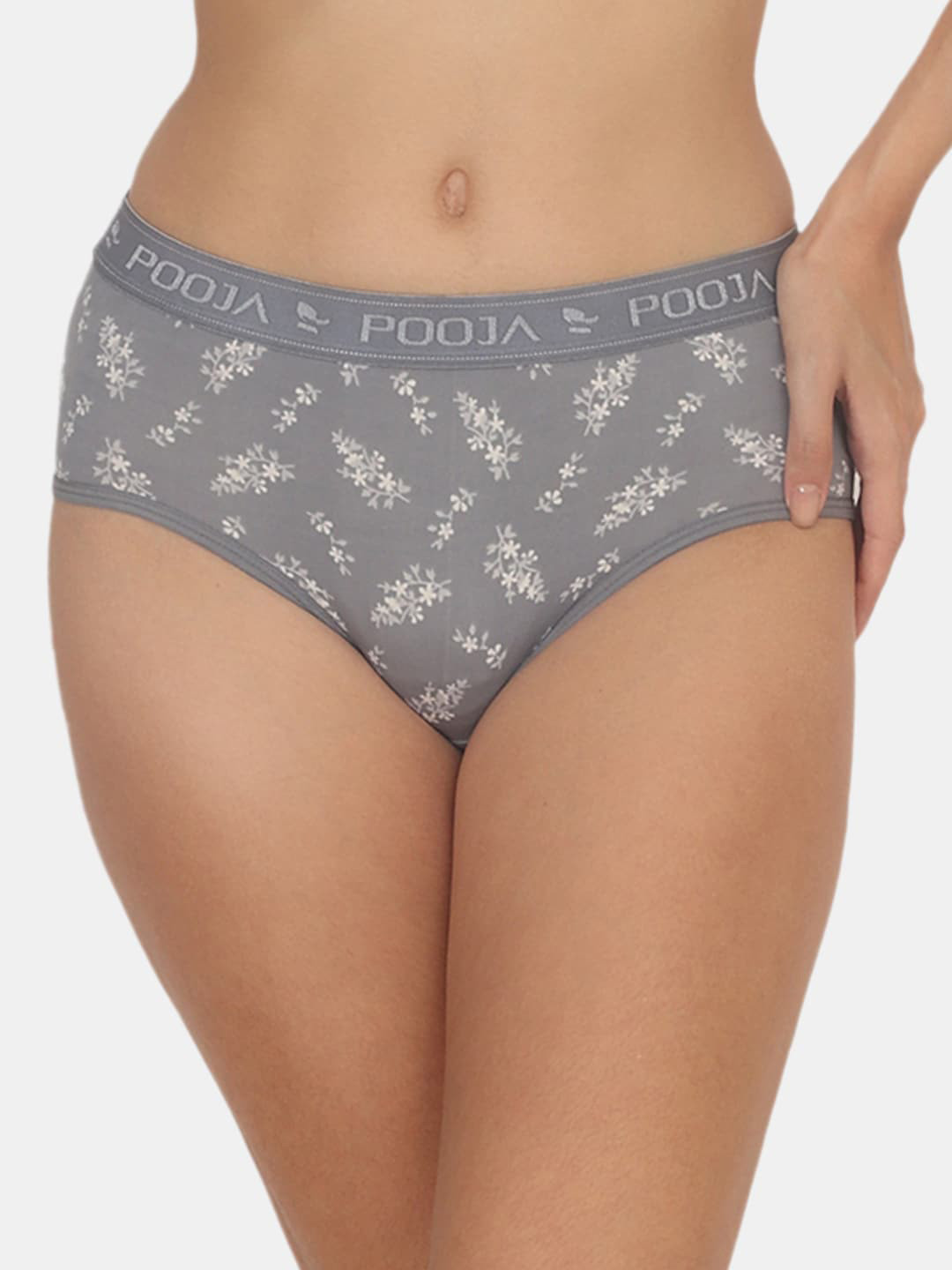 

POOJA RAGENEE Floral Printed Hipster Briefs, Grey