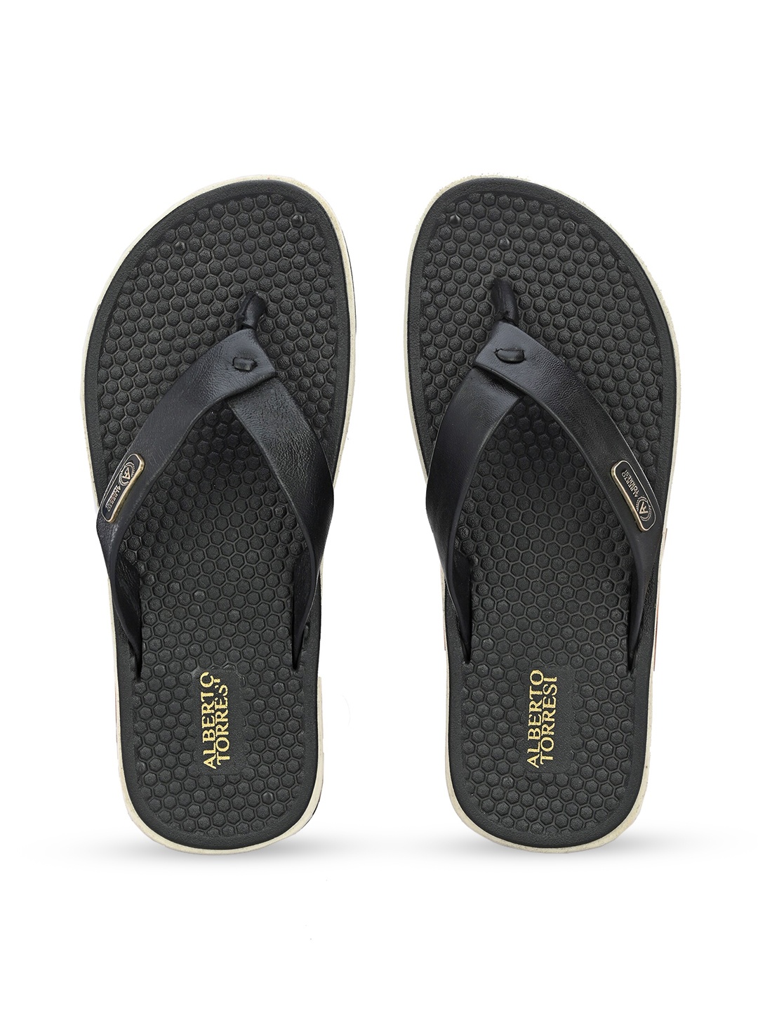 

Alberto Torresi Men Leather Thong Flip-Flops, Black