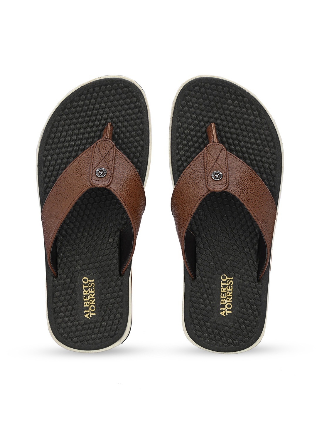 

Alberto Torresi Men Leather Thong Flip-Flops, Brown