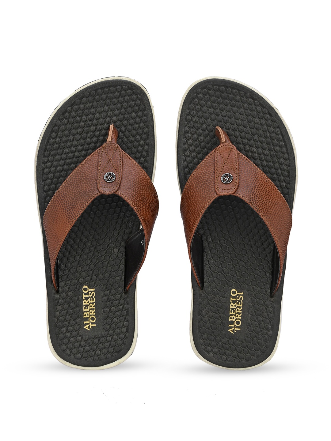 

Alberto Torresi Men Leather Thong Flip-Flops, Tan