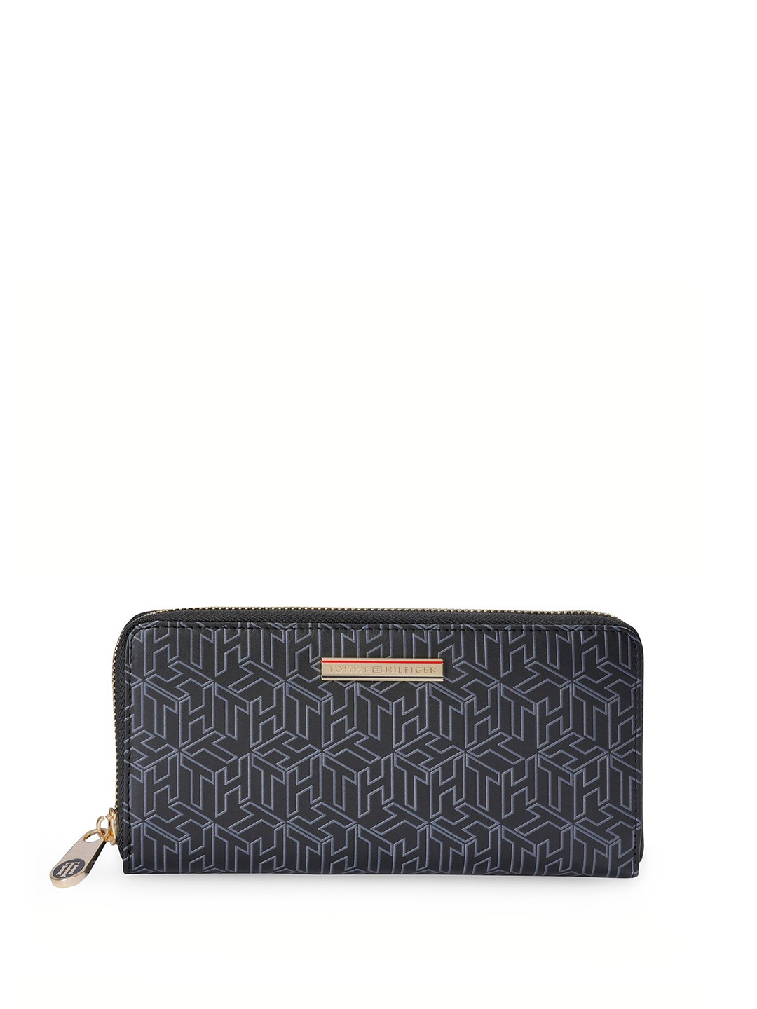 

Tommy Hilfiger Women Typography Printed Leather Zip Around Wallet, Black